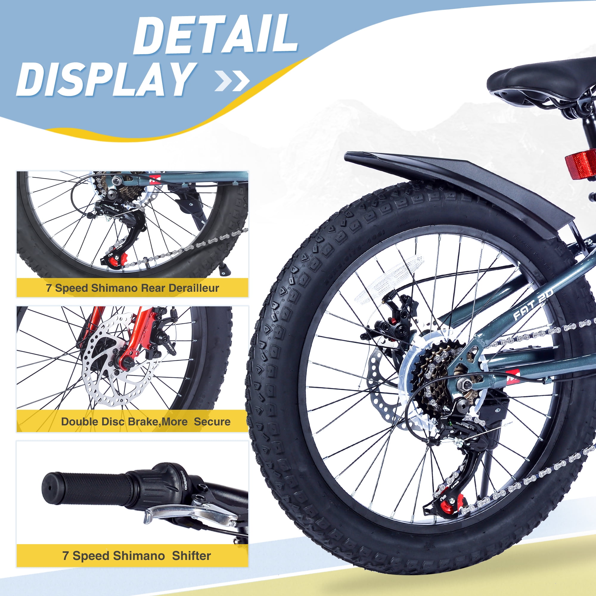Ambifirner Fat Tire Mountain Bike, 21-Speed All-Terrain Bicycle with High Carbon Steel Frame (Grey, 20 in) robd2