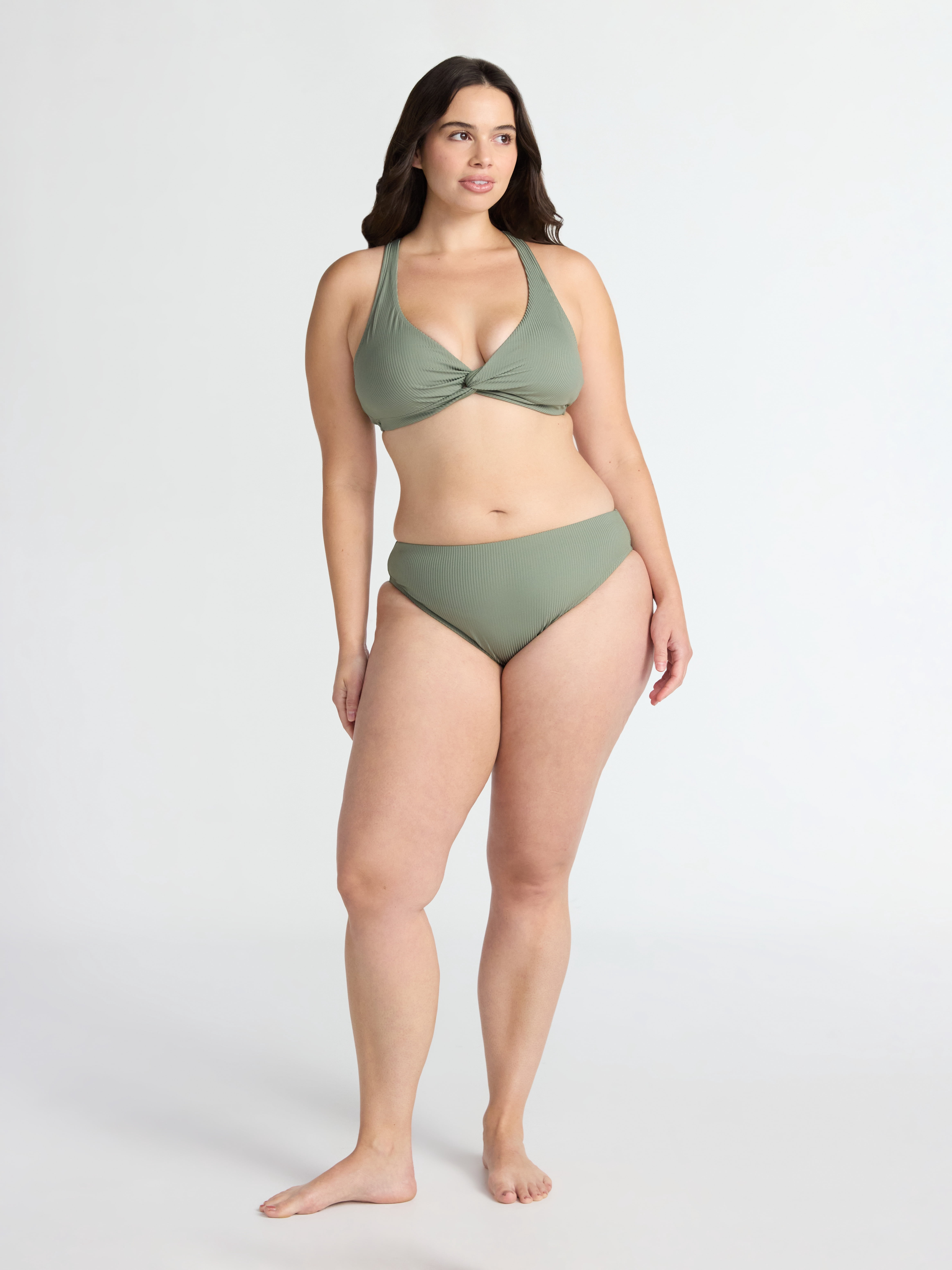 Time and Tru Women's High Cut Mid Rise Bikini Bottoms (Green, XS-2X) w3pp6