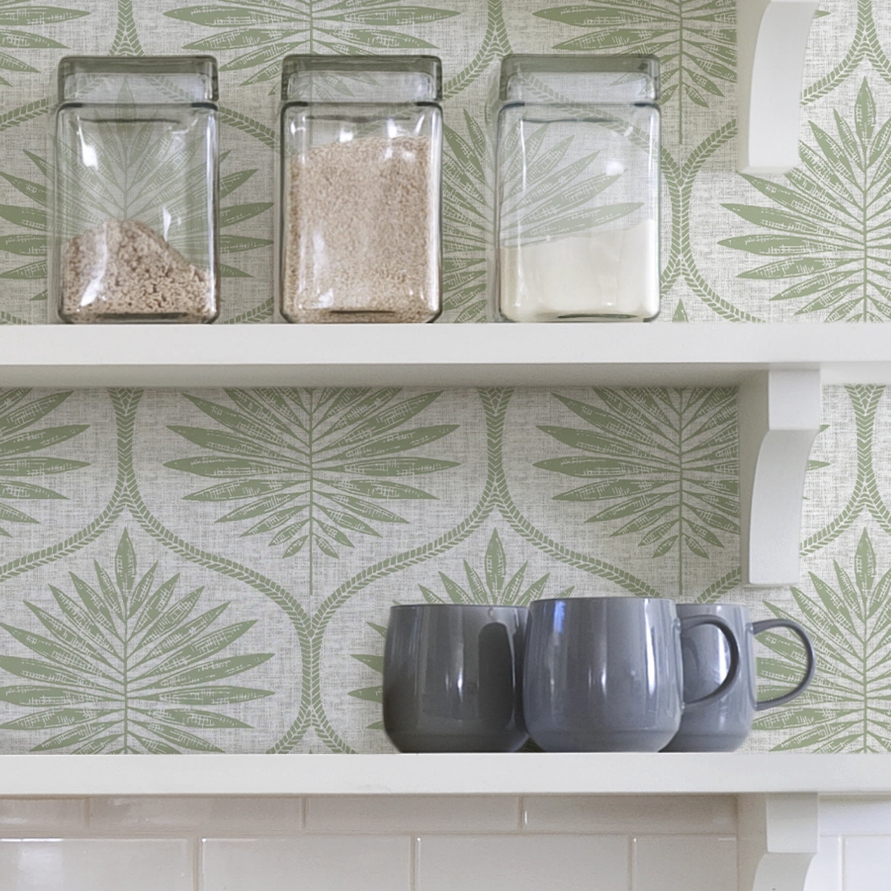 NuWallpaper Primitive Leaves Peel and Stick Wallpaper (Green, 30.75 sq. ft.) ny4h3