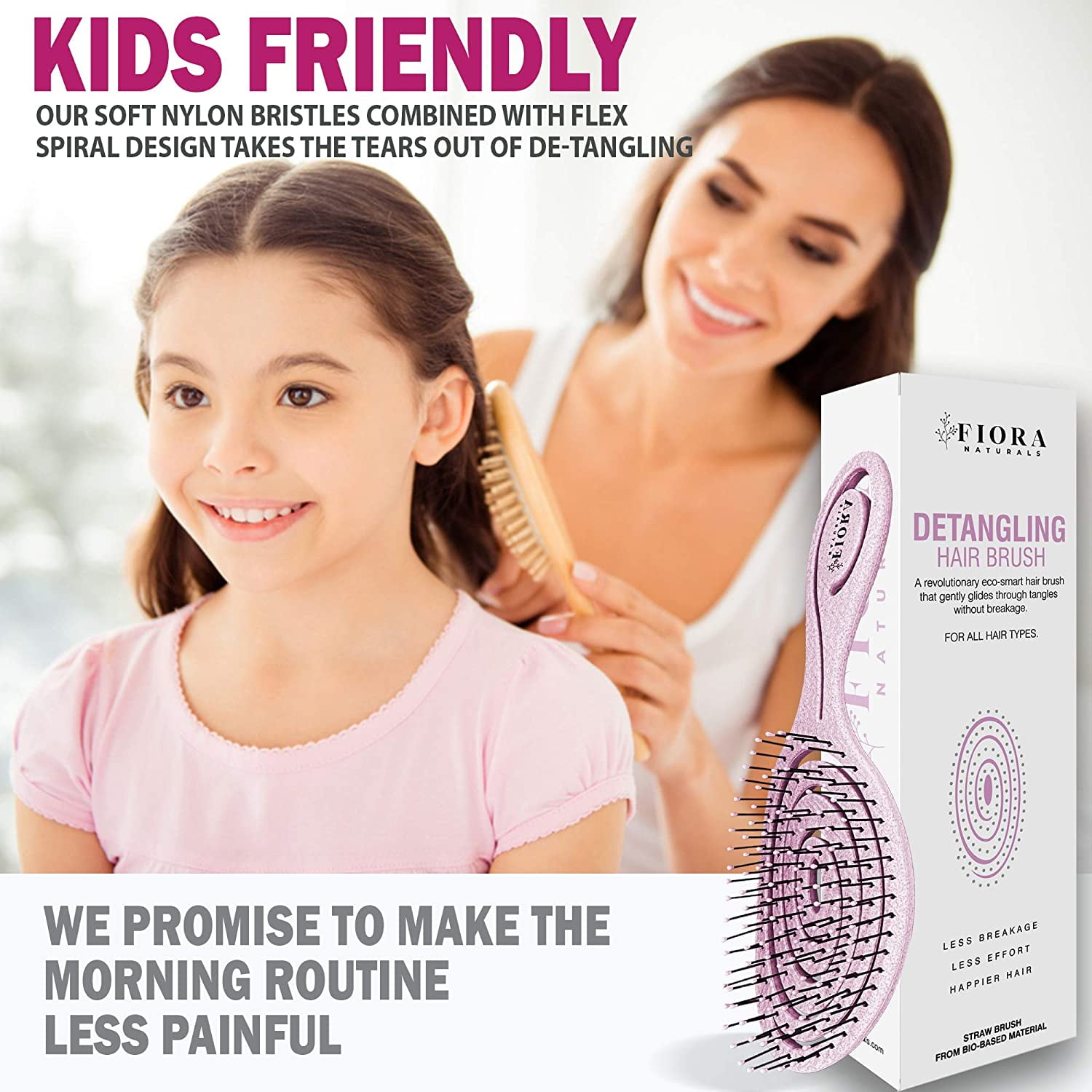 Fiora Naturals Hair Detangling Brush, Flexible Bristle Detangler for Smooth Hair (Pink, 1 Count) uawtq