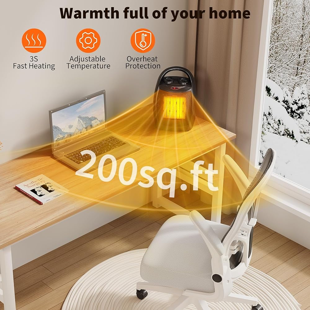 Eastvita Electric Space Heater, Ceramic Desk Heater & Fan with Thermostat (Black, 2.2 lb) y4m06