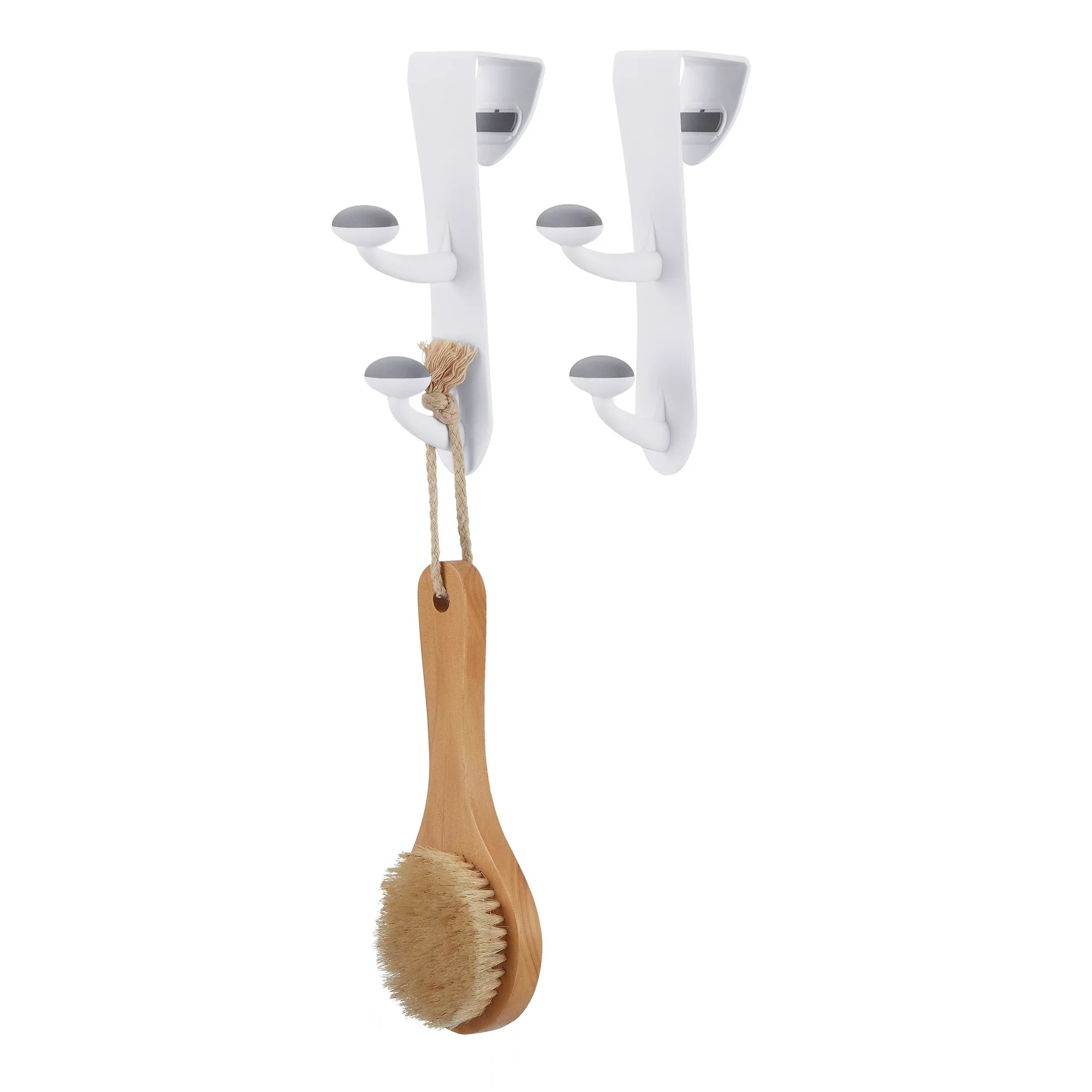 Mainstays Over the Door Rubber Grip Hooks for Closet and Bathroom Storage (White, 2 Pack) l9uys