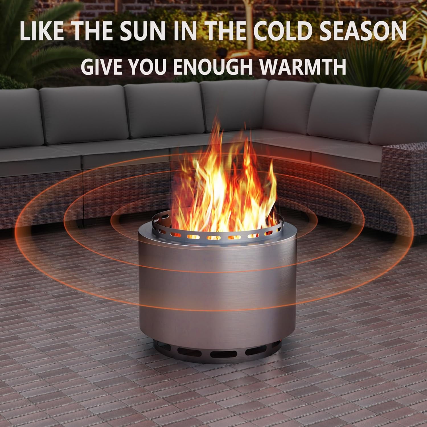Kullavik 19 Inch Outdoor Smokeless Fire Pit, Portable Stainless Steel Wood Burning Firepit with Weather Resistant Cover (Silver, 19 in) 1csj3