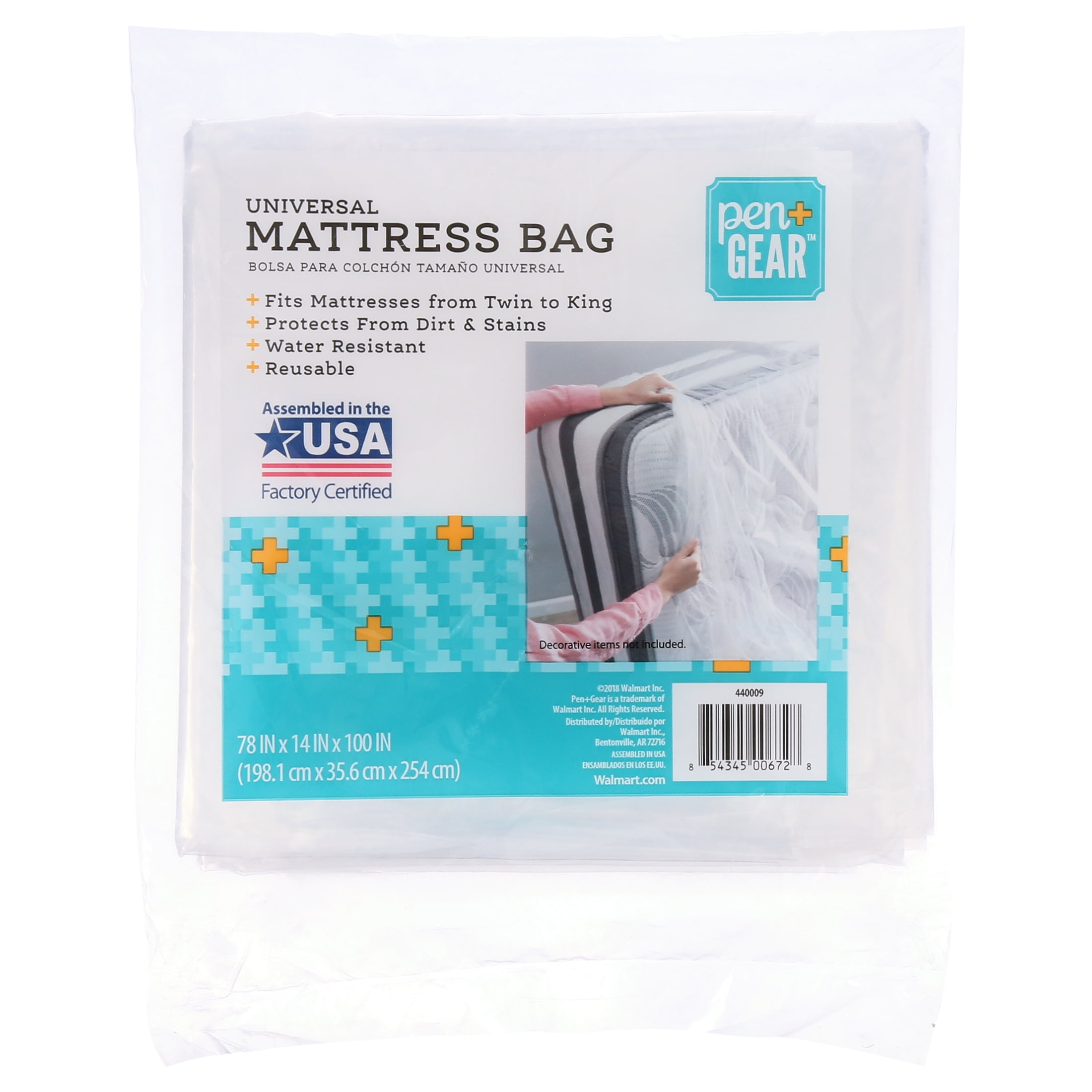 Pen+Gear Universal Mattress Storage Bag, Heavy-Duty Protective Cover for Moving and Shipping (Clear, 78 in x 14 in x 100 in) f9eh3