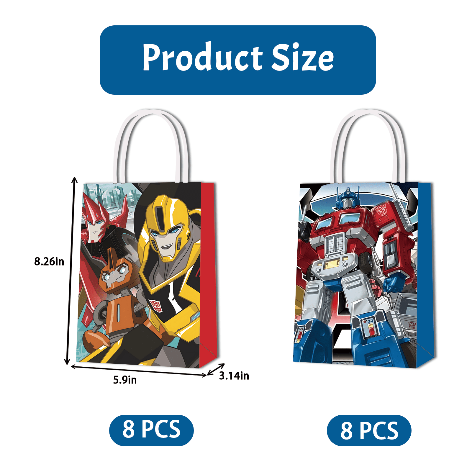 JQTVUYQIG Transformers Party Gift Bags with Handles, Cartoon Robot Theme Party Supplies (16 Pack, 8.26 in x 5.9 in x 3.14 in) mm1x1