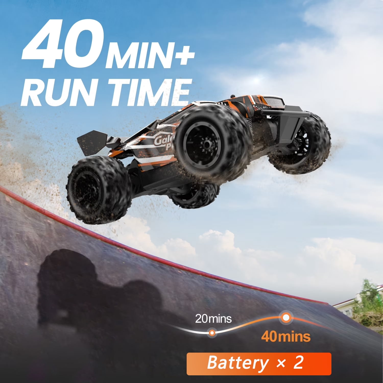 JoyStone Remote Control Monster Truck, All-Terrain 2.4GHz RC Car with 2 Rechargeable Batteries (Black & Orange, 1:18 Scale) ejmuy
