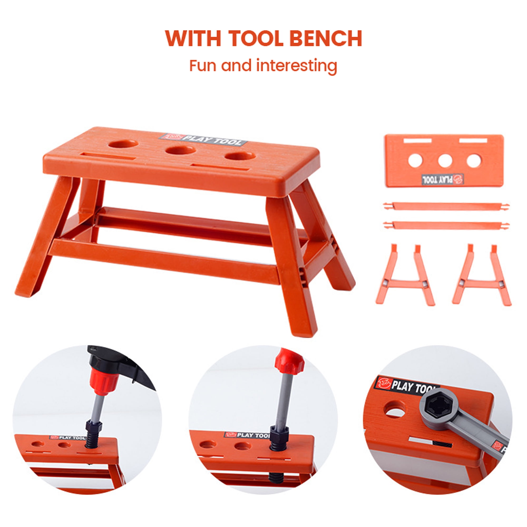 ALLJOY 55pcs Kids Construction Tool Set with Electronic Toy Drill and Storage Case (Red, 55 Piece Set) o651s