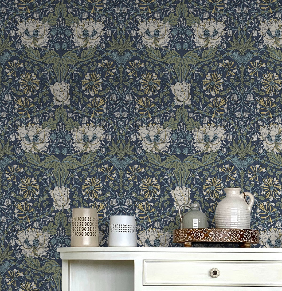 NextWall Ogee Flora Peel and Stick Wallpaper (Floral, 20.9 in. W x 18 ft. L) yigvj
