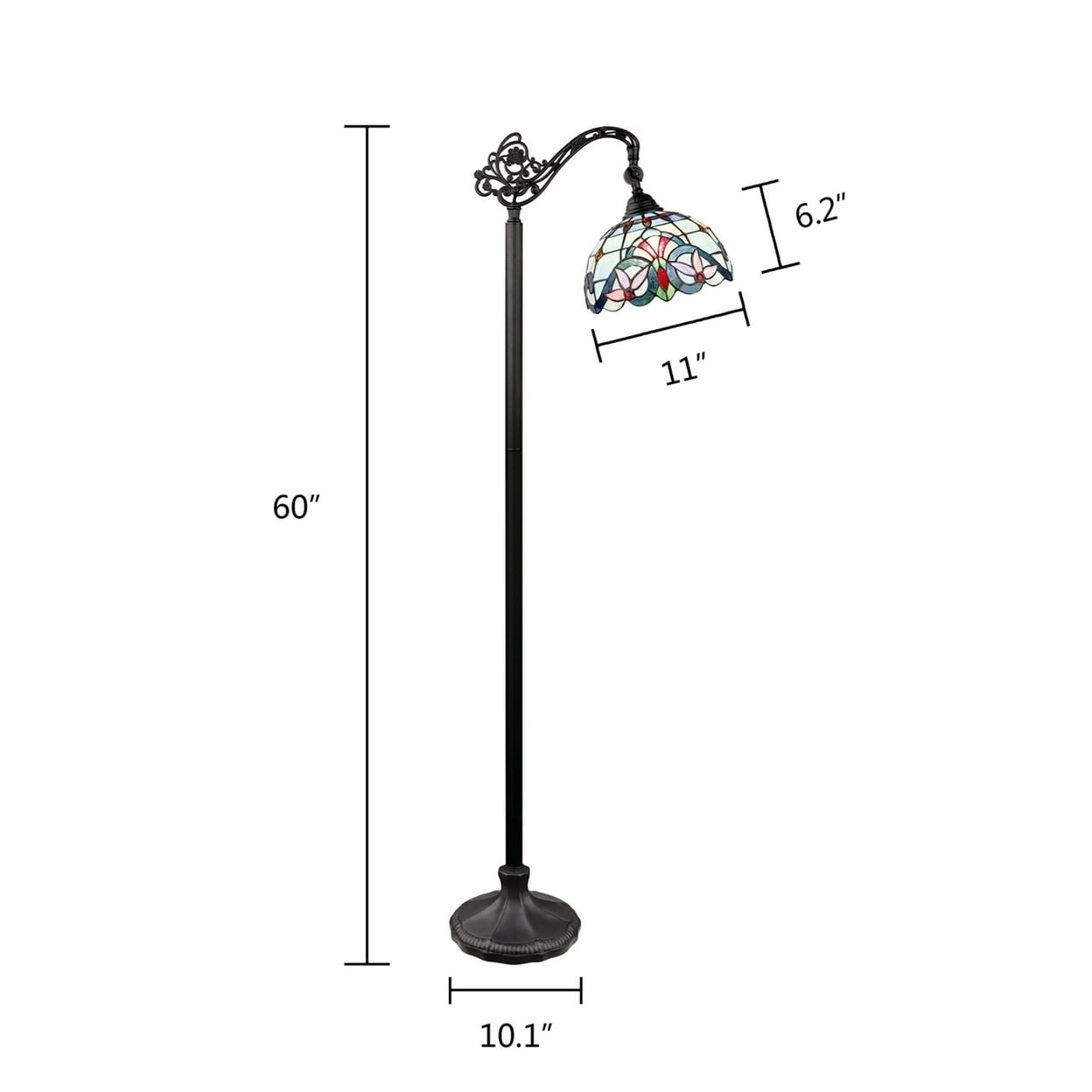 CHLOE Lighting GRENVILLE Victorian Style Reading Floor Lamp with Stained Glass Shade (Dark Bronze, 11 in) 6g8xb