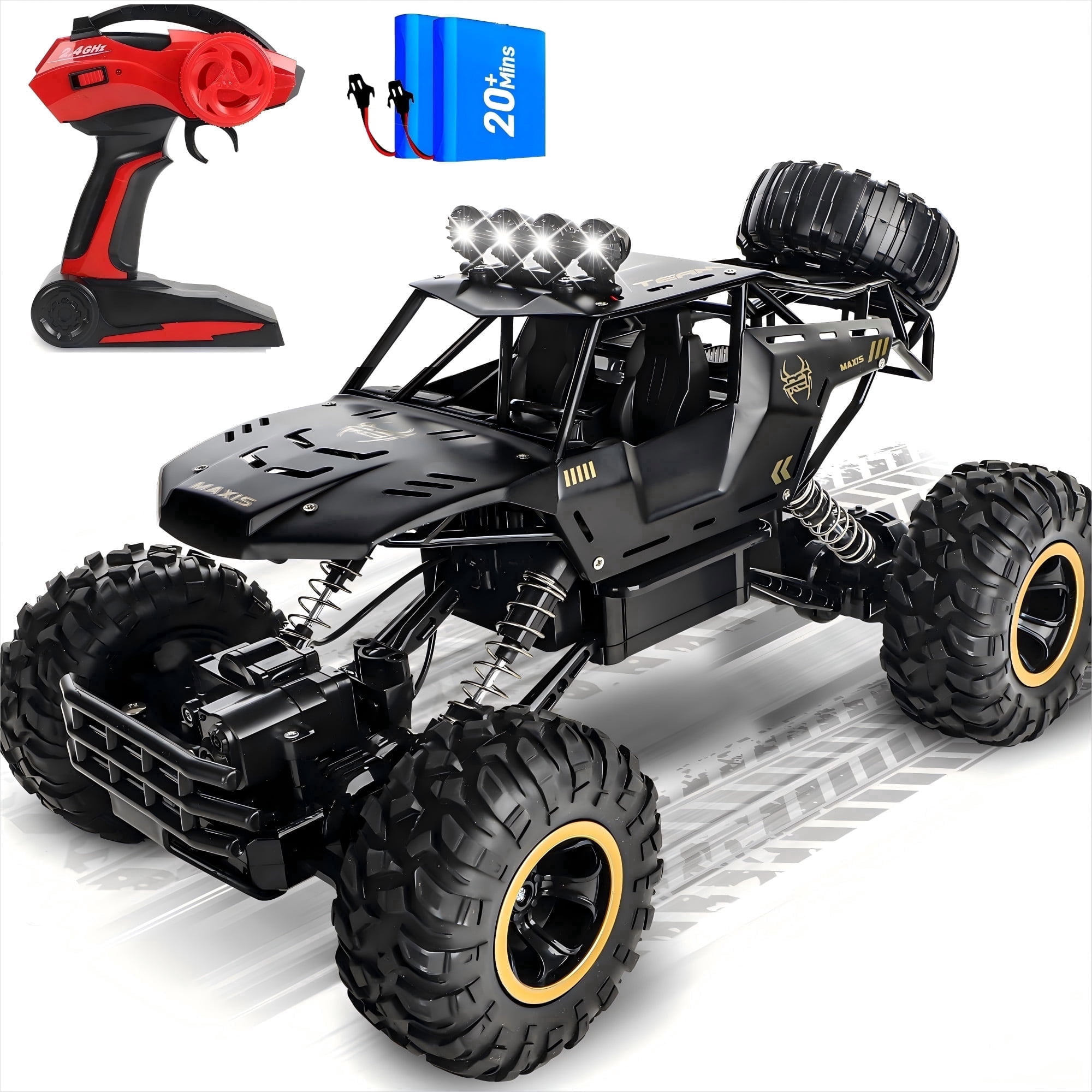 Wisairt 1:12 Scale RC Monster Truck, 4WD Remote Control Off-Road Vehicle with Alloy Body (Black, 1:12 Scale) i4gm9