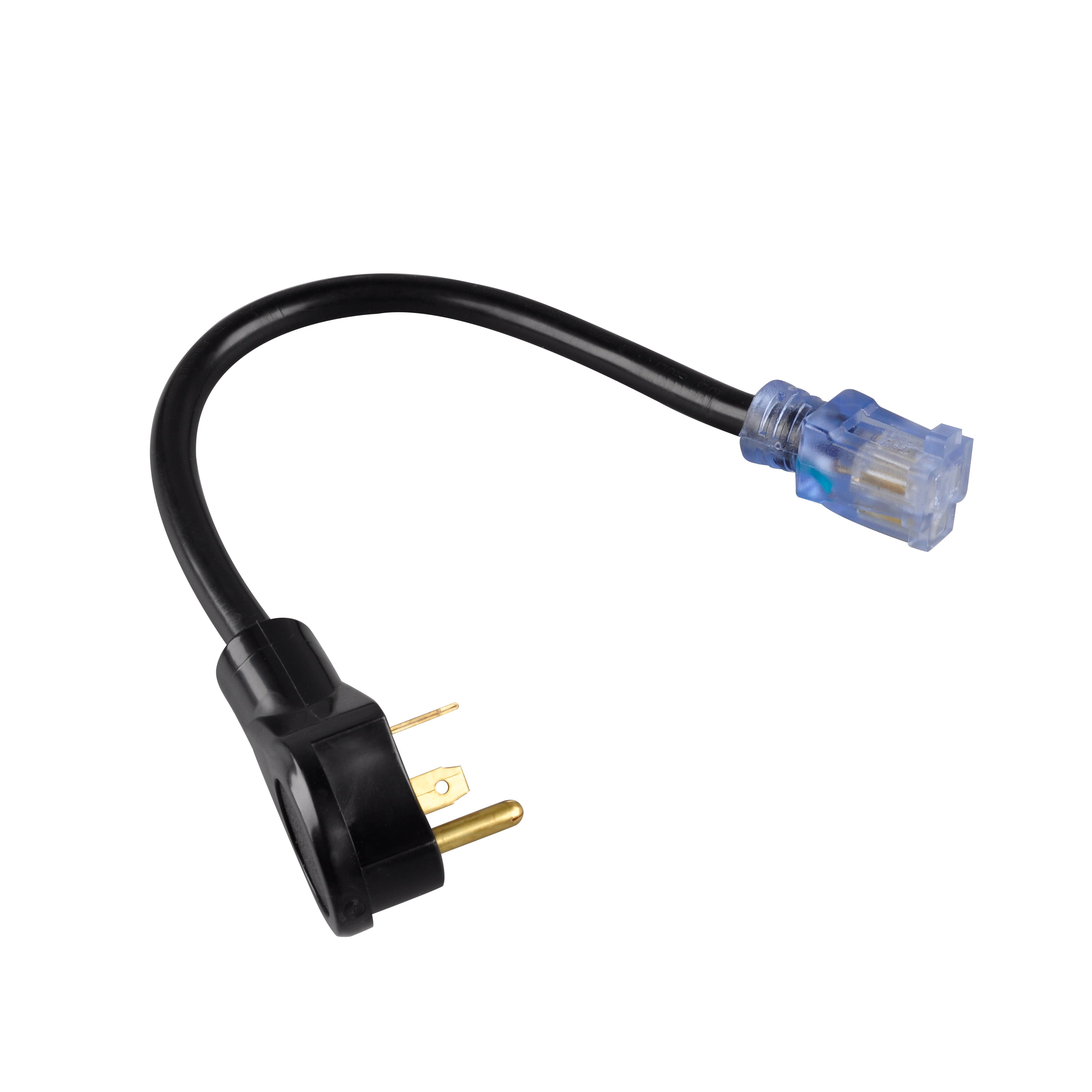 Auto Drive 30 to 15-Amp RV Adapter Extension Cord, Weather-Resistant Power Converter with Lighted End (Black, 1.5 ft) x7778