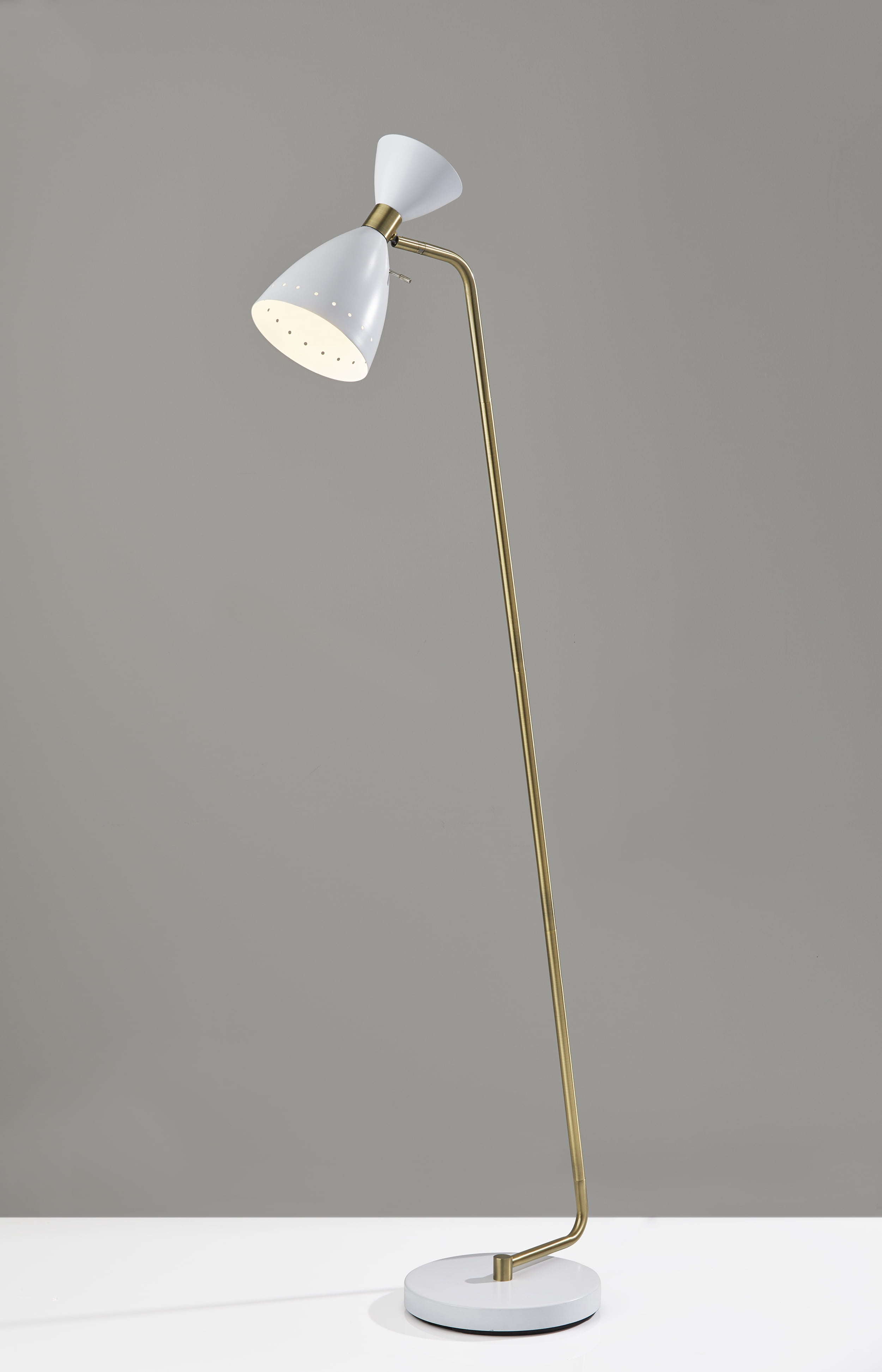 Adesso Oscar Floor Lamp, Mid-Century Modern Adjustable Task Lighting (White and Antique Brass) y4yh4