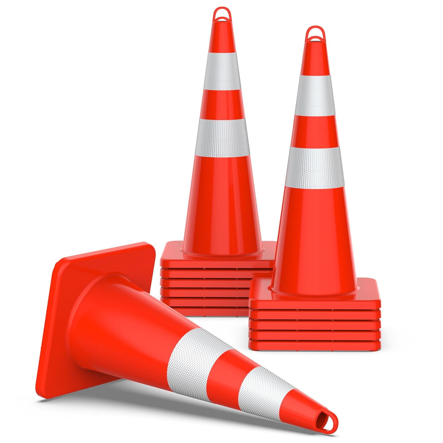 Towallmark 28 Inch Traffic Safety Cones with Reflective Collars and Weighted Bases (Orange, 12 Pack) 8yos0