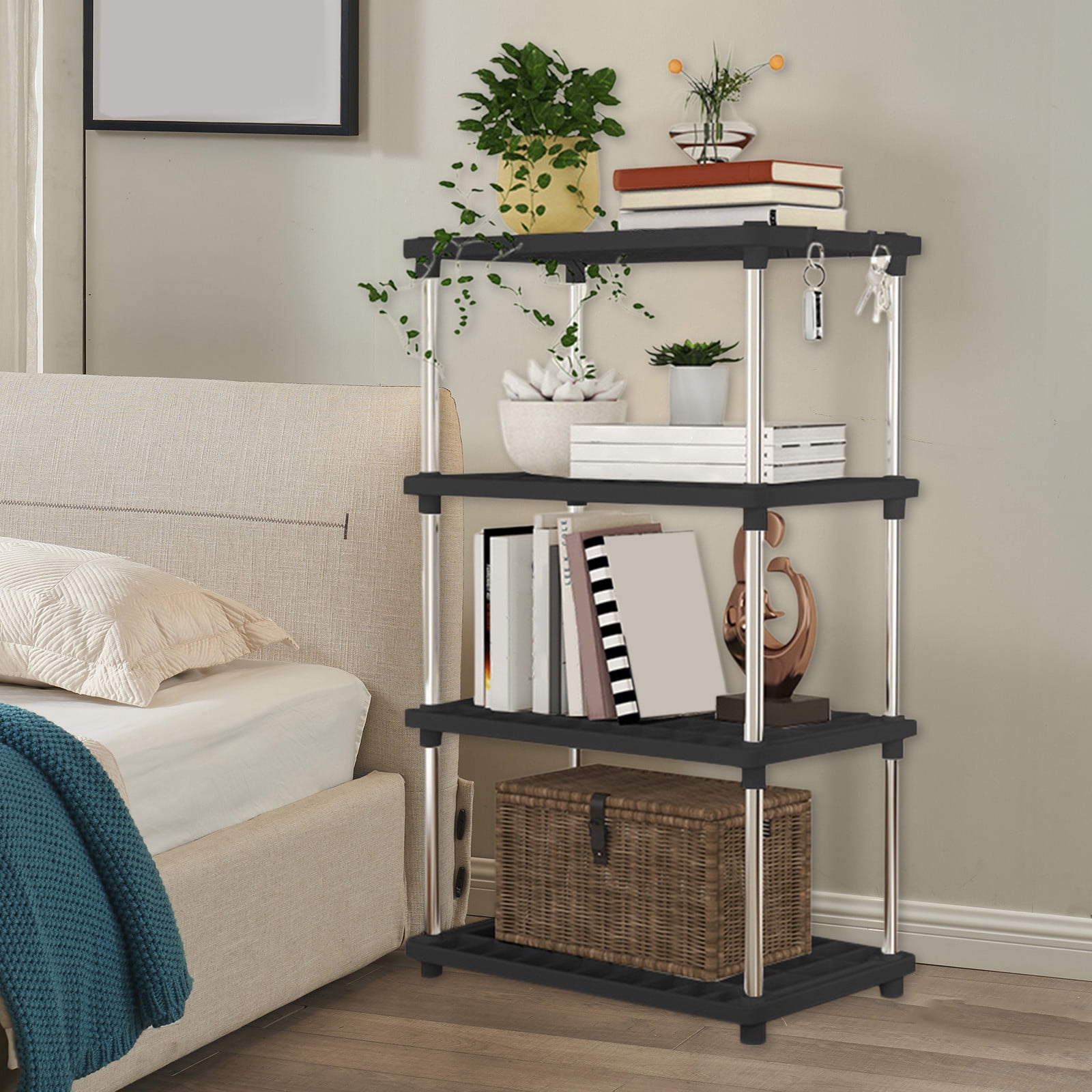 FMLIFOU 4 Tier Heavy Duty Plastic Storage Shelf (Black, 48 in H x 22 in W x 12 in D) ckk3a