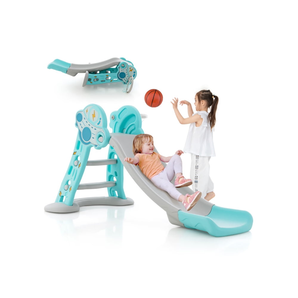 Barara King 3-in-1 Toddler Slide Playset with Basketball Hoop (Blue, 52.5 in x 32 in x 17 in) lzfhc