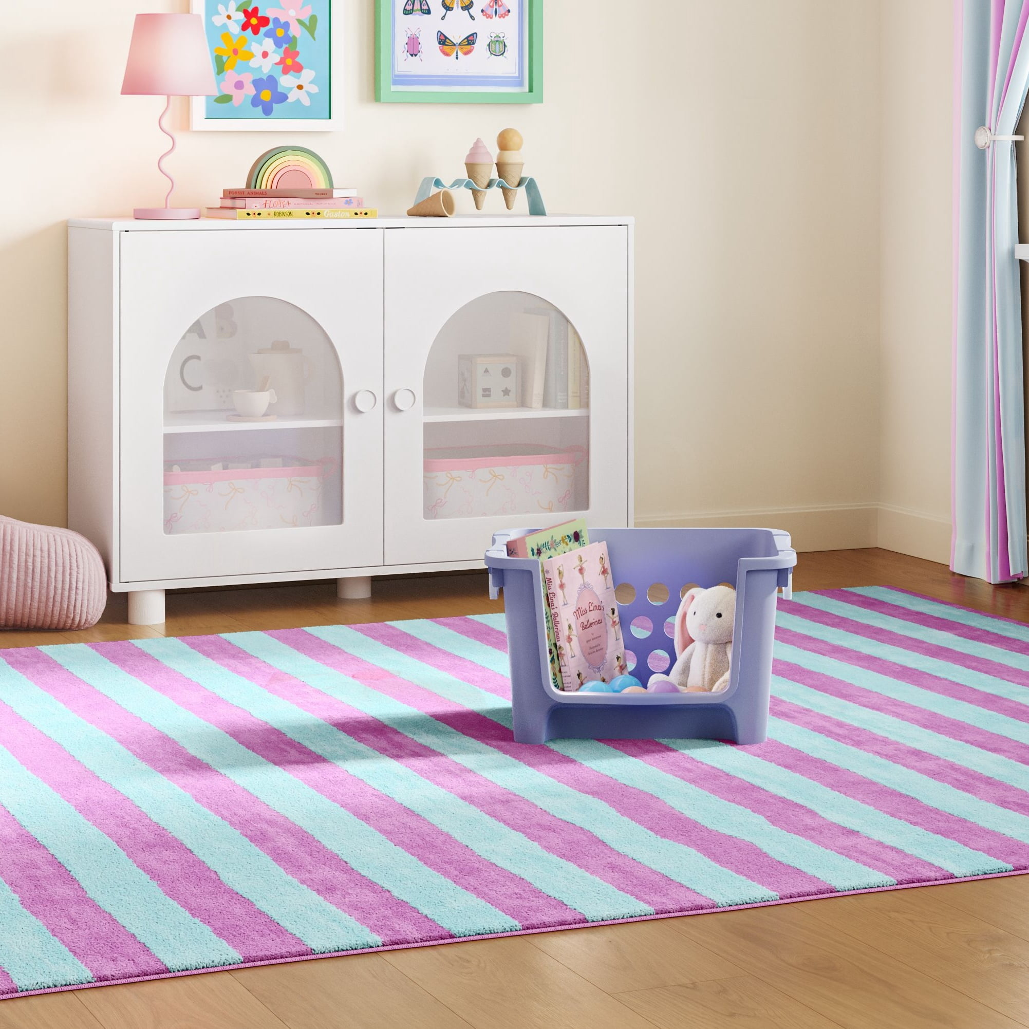 Mainstays Kids Large Stackable Toy Storage Basket with Handles (Purple, 16.5 in x 20.88 in x 13.13 in) hw79s