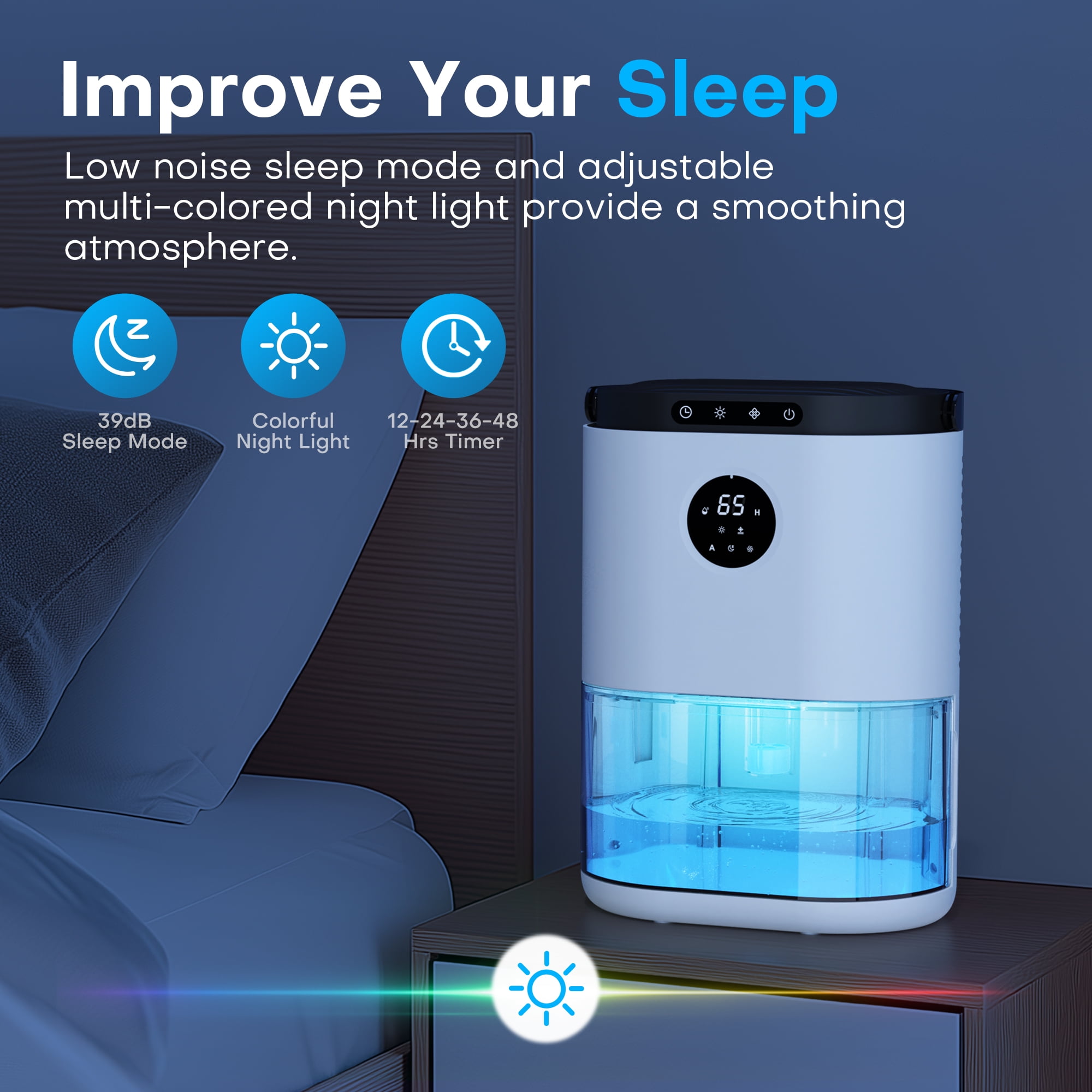 ALROCKET Electric Dehumidifier for Home, Ultra-Quiet Portable Moisture Remover with Auto-Off (80 oz) zsnqk