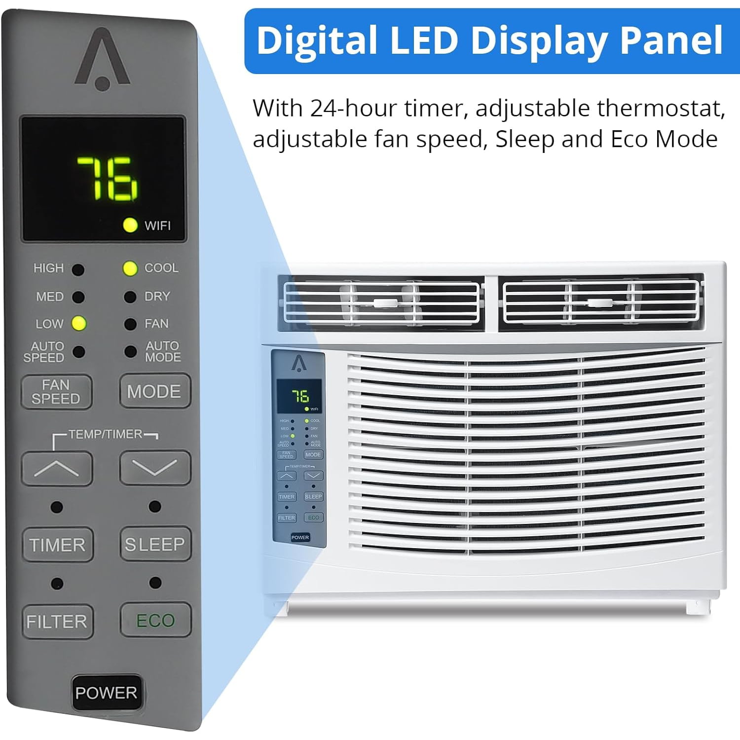 Missky 6000 BTU Window Air Conditioner, Smart WiFi Enabled Cooling Unit for Rooms up to 250 sq ft (White) x0pak