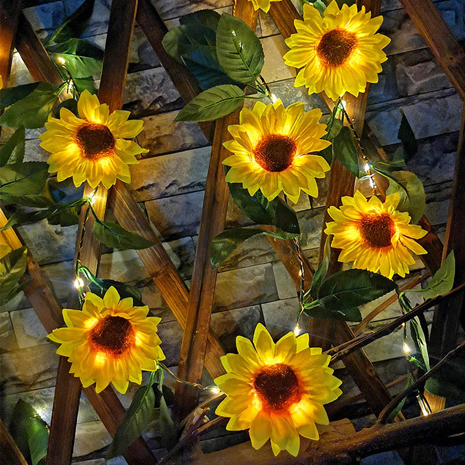OPTIVAIREME Sunflower Solar String Lights LED Outdoor Garden Decor (Warm White, 7.55 ft) hby97