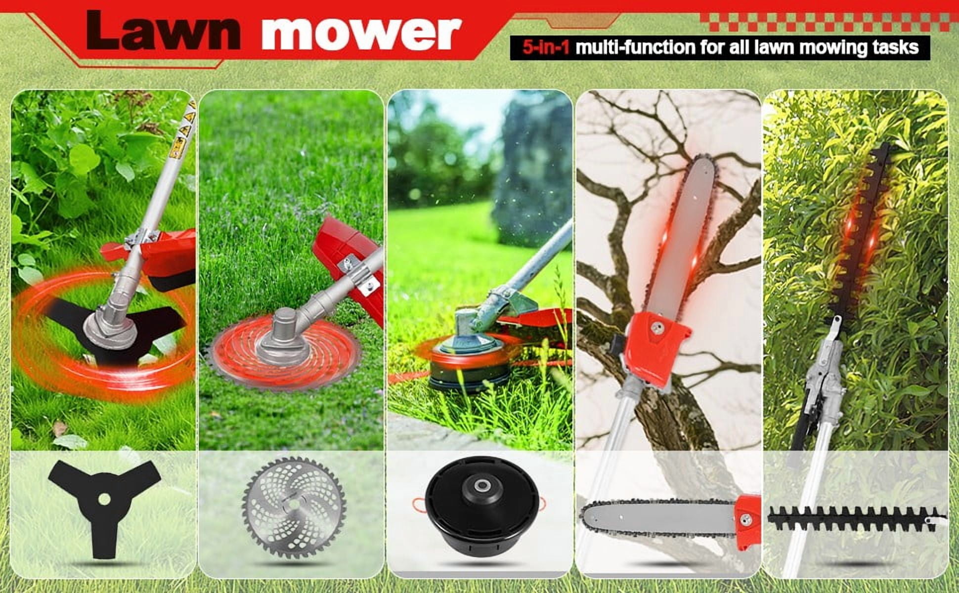 WETS 52CC 2-Cycle Gas String Trimmer, 5-in-1 Multi-Functional Brush Cutter and Hedge Trimmer (Red, 52CC Engine) pdli0