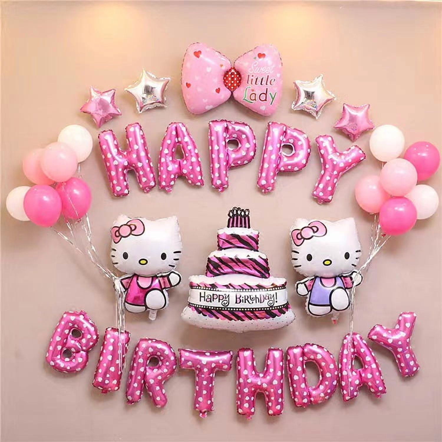 Dream Party Decor Hello Kitty Birthday Party Decorations Set (Pink, 1 Set) haedj