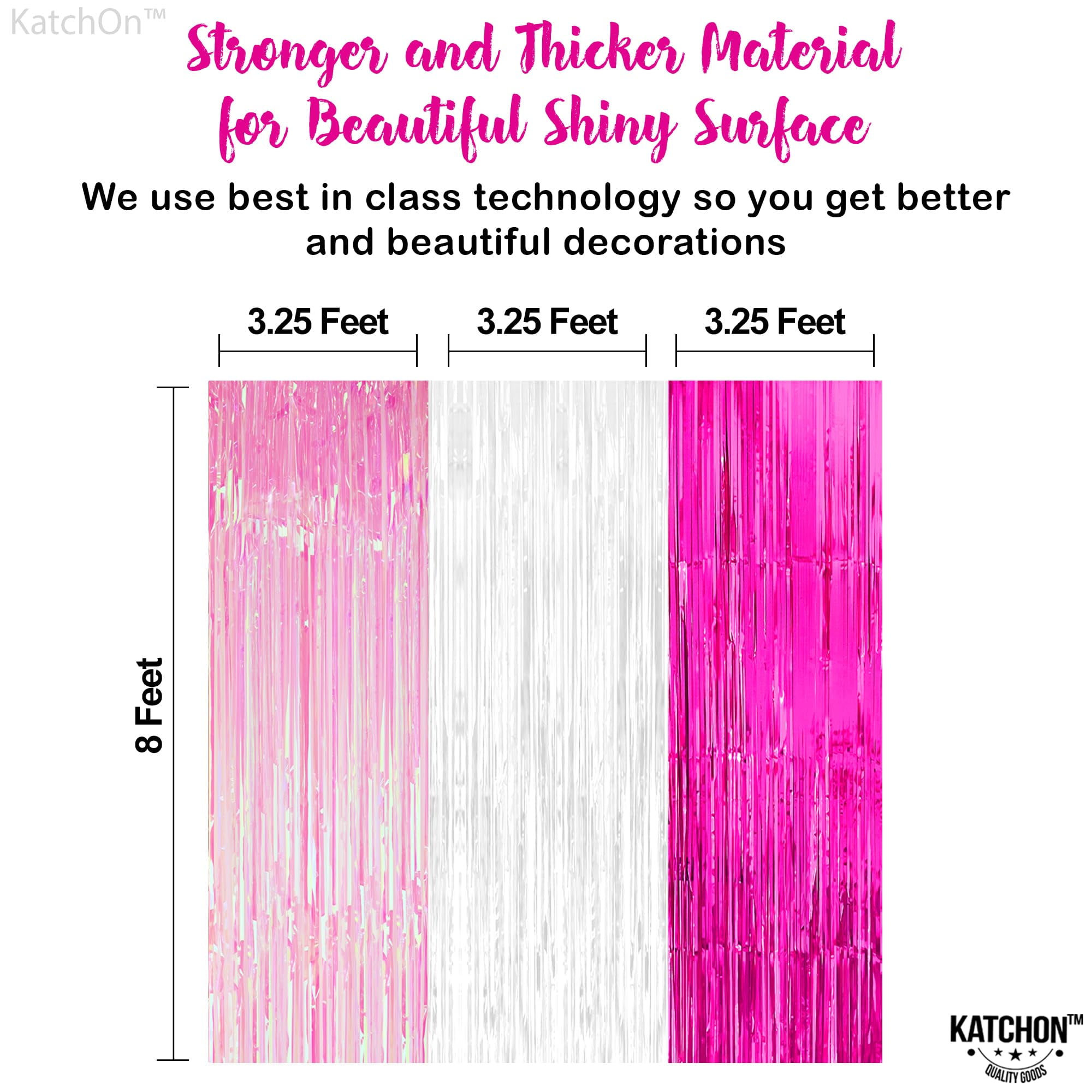 KatchOn Fringe Curtain Backdrop, Pink and White Tinsel Streamers for Party Decorations (3 Pack, 8 ft x 3.25 ft) 9luop