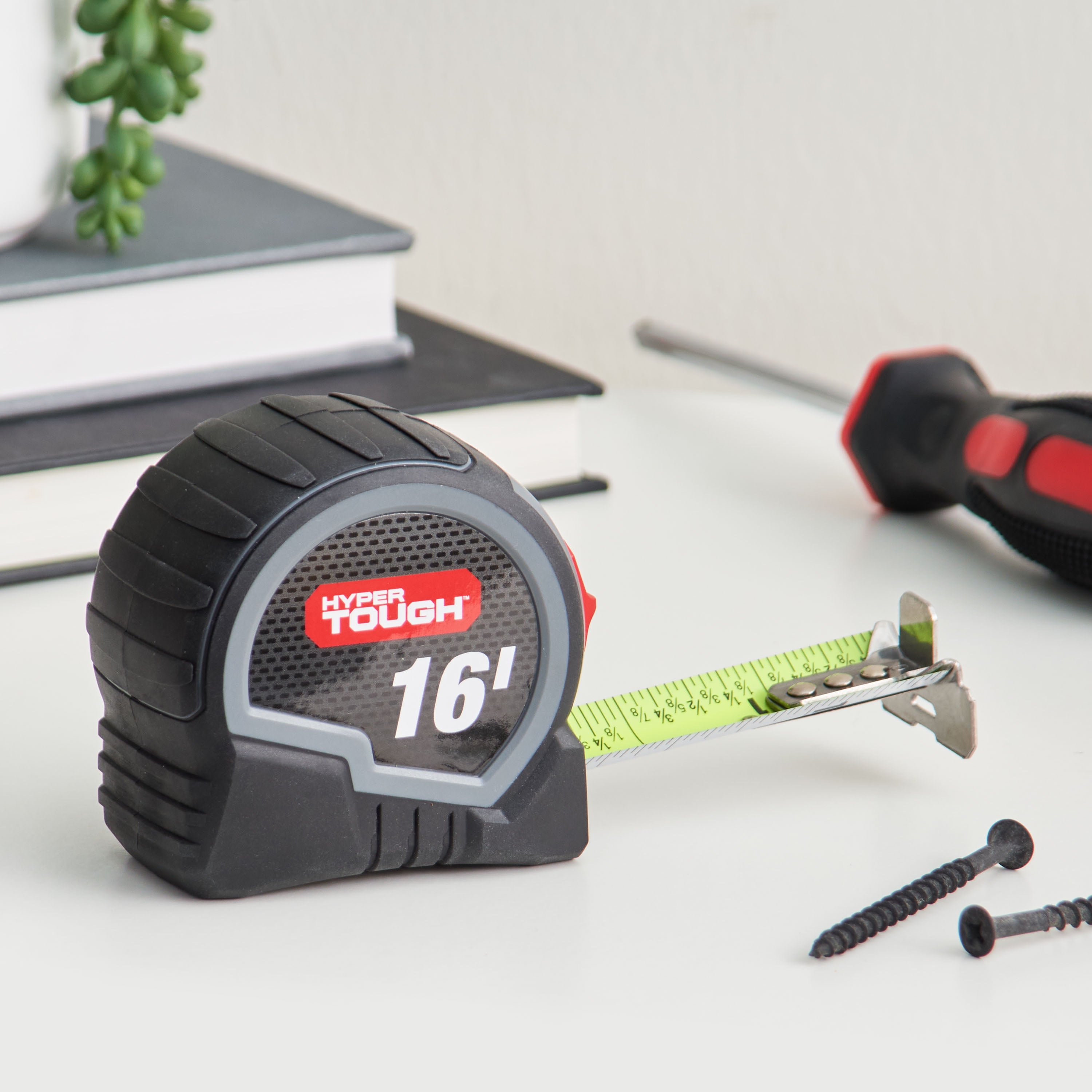 Hyper Tough Wide Blade Steel Tape Measure (Grey, 16 ft) fzwvs