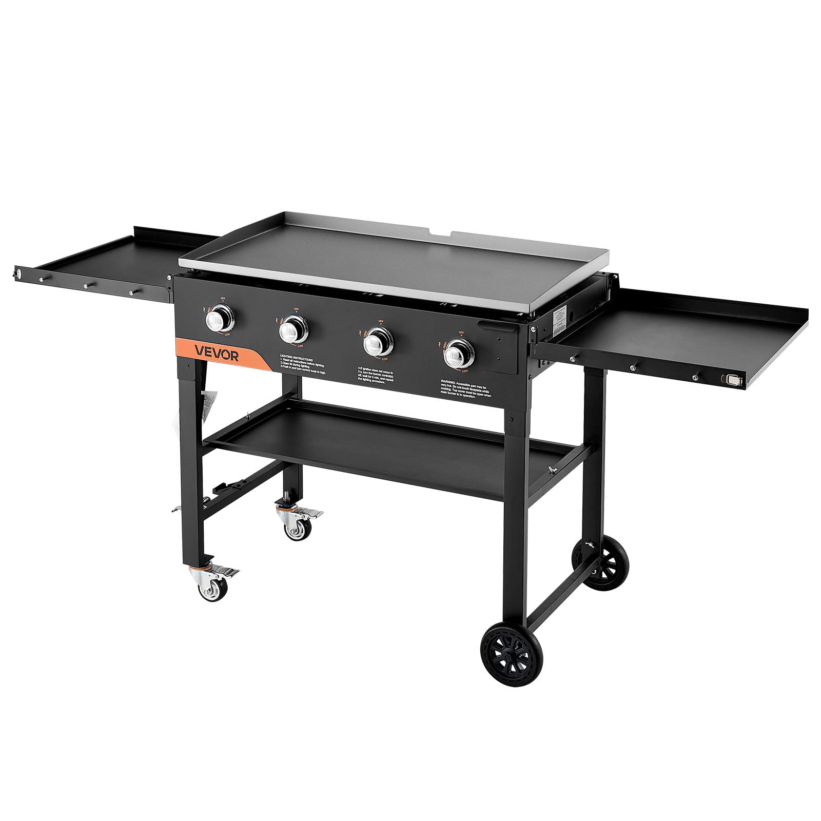 VEVOR 4-Burner Propane Gas Griddle, Outdoor Flat Top Grill with Foldable Cart and Wheels (36 in) cjy7q