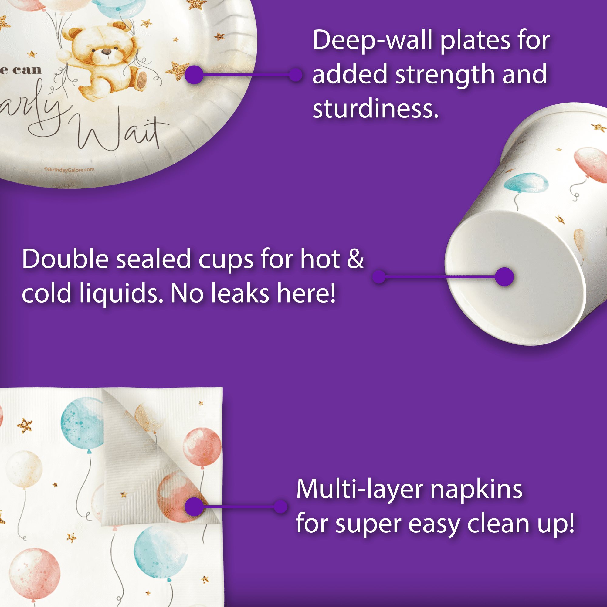 Birthday Galore Teddy Bear Gender Reveal Party Supplies (64 Piece Tableware Set, Serves 16) 1id5c