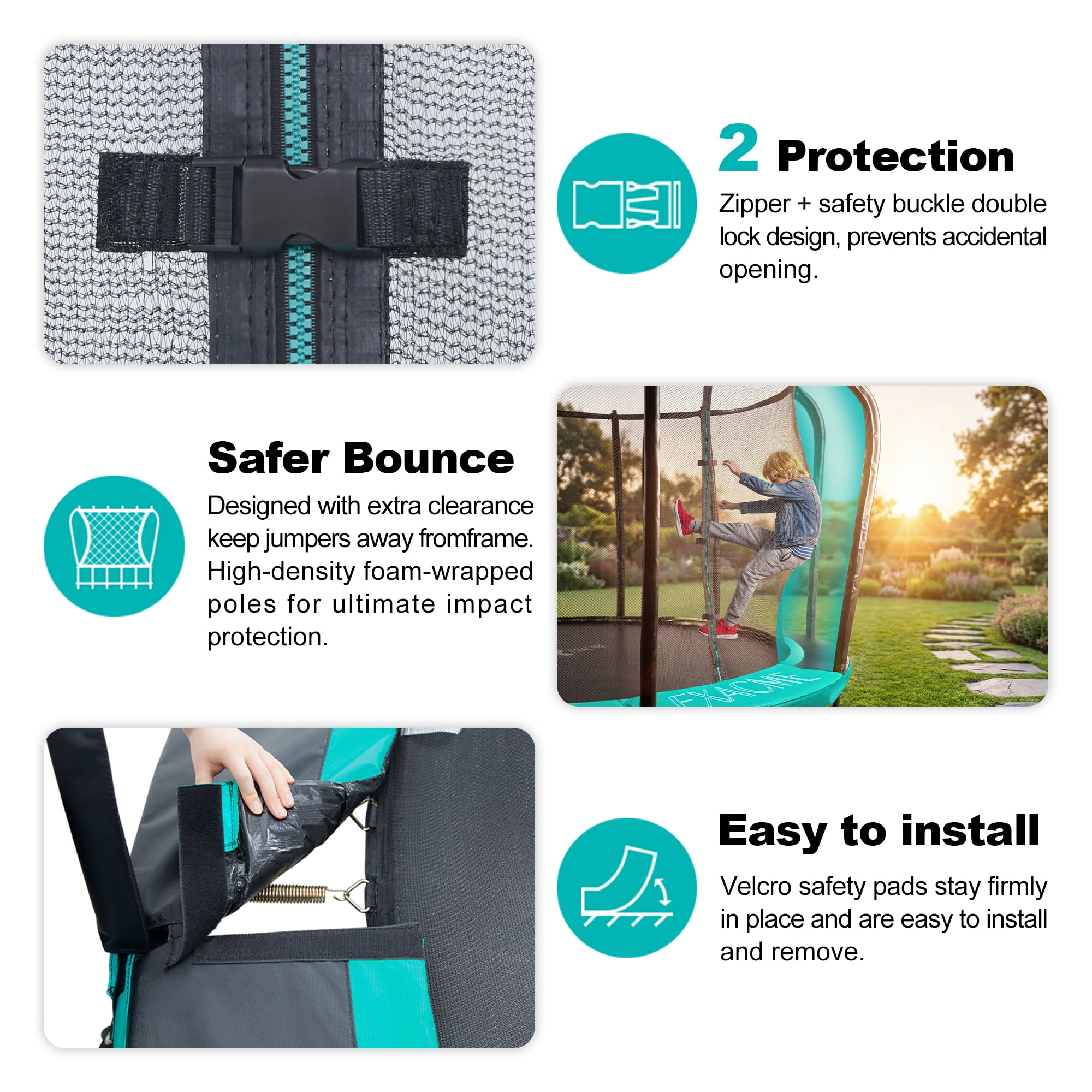 ExacMe Heavy-Duty Round Outdoor Trampoline with Safety Enclosure Net and Ladder (Black, 14 ft) l0byt