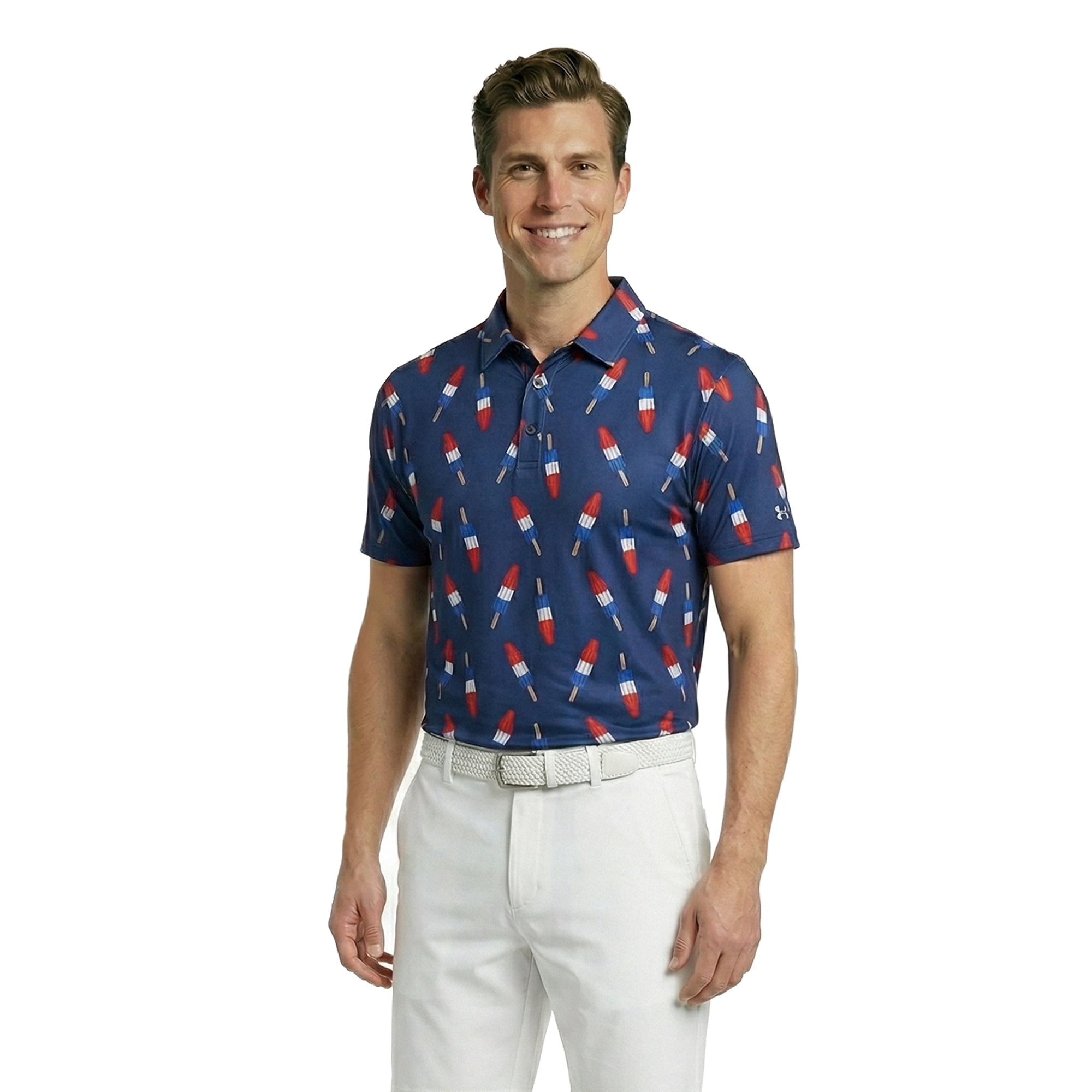 Birdie Bound Men's Firecracker Popsicle Print Golf Polo Shirt (Blue, XS-4XLT) x6pm6