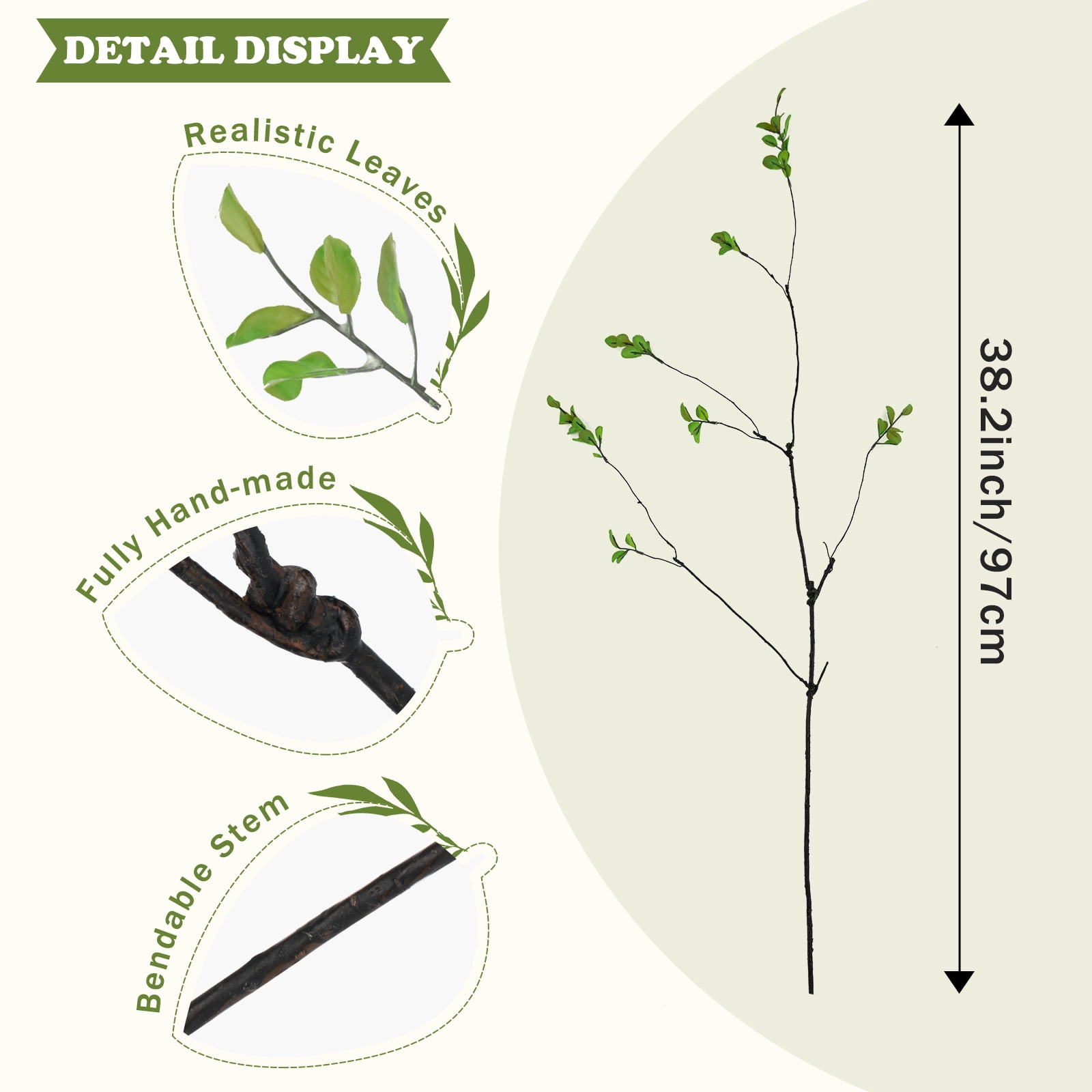 SANMADROLA Artificial Ficus and Eucalyptus Branches for Home Decor (Green, 38 in, 4 Pack) uc4uw