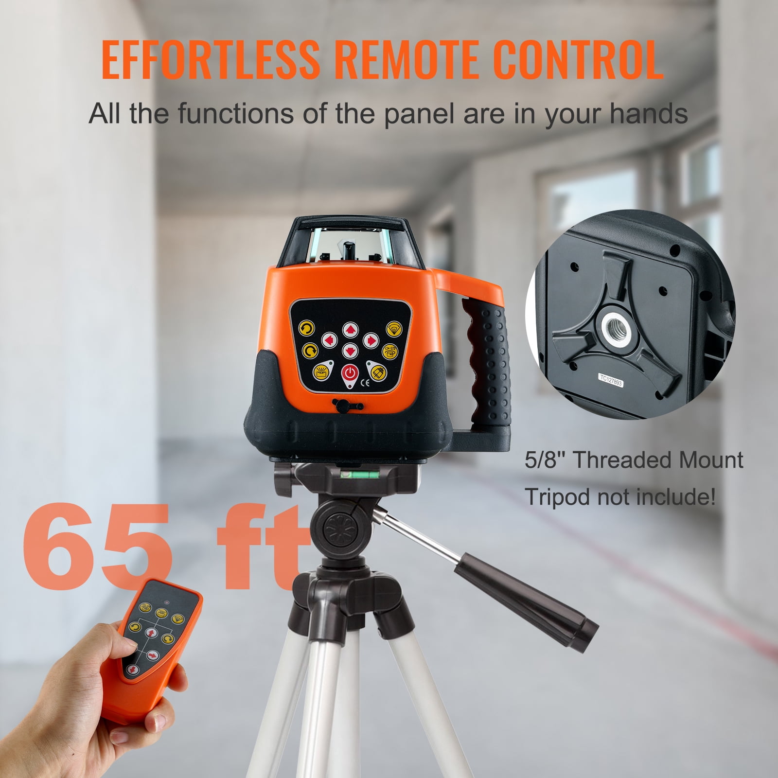 KFFKFF Rotary Laser Level, 360° Self-Leveling Tool with 1650 ft Range, IP66 Water-Resistant, Remote Control & Rechargeable Battery (Red, 1650 ft) etk12