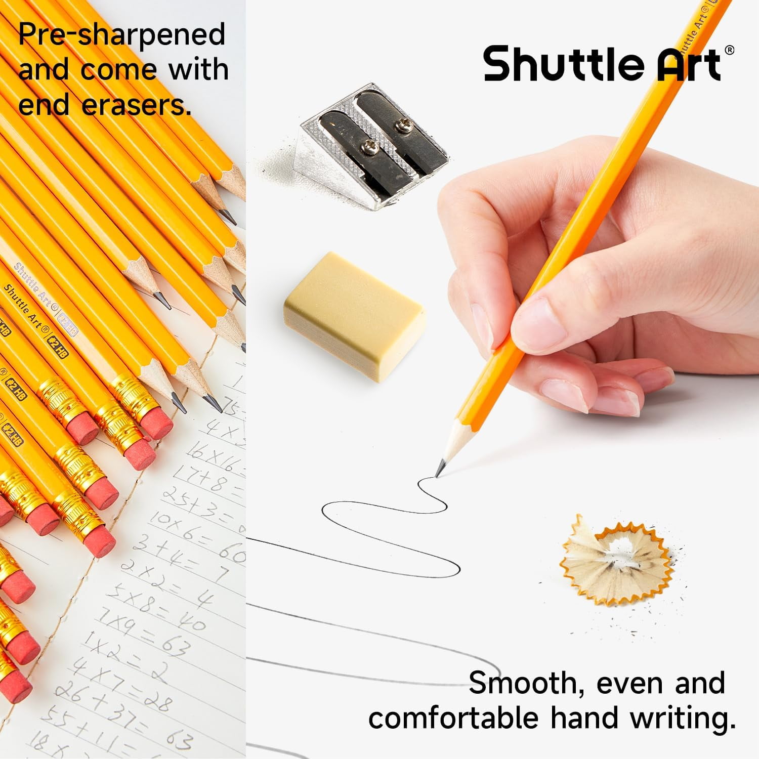 Shuttle Art #2 HB Wood-Cased Pencils, Pre-Sharpened Graphite Pencils with Erasers (Yellow, 350 Pack) aubum - Image 4