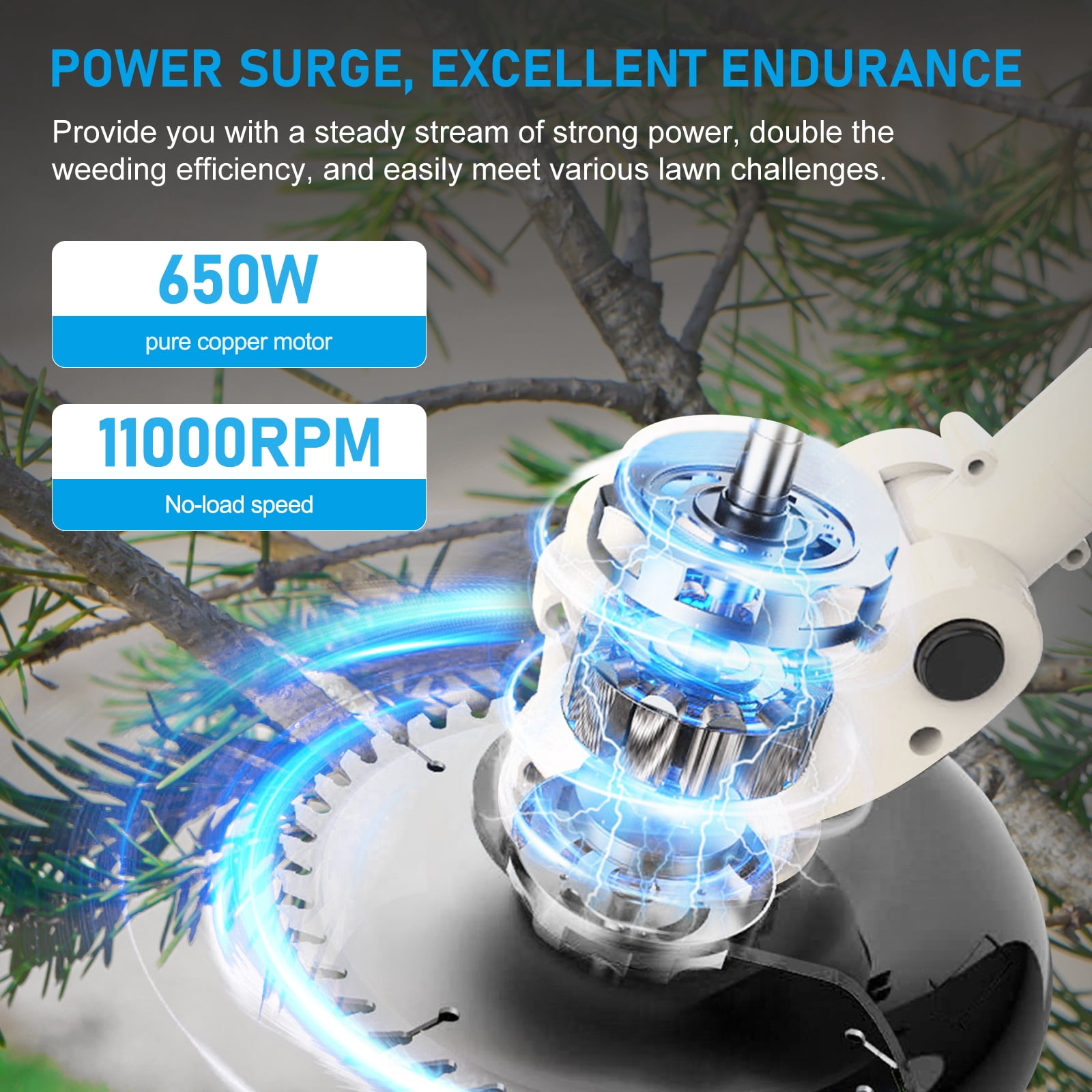 CATGOOD Cordless Lawn Trimmer, 200W Electric Weed Cutter with 3-in-1 Blade System (White, 33-47 in) xcw8y