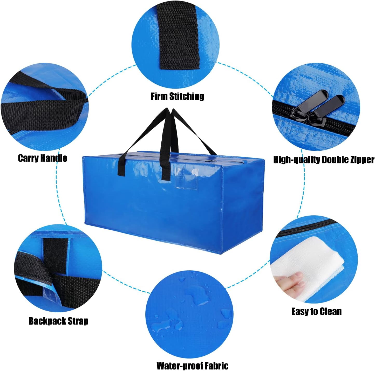 BN-LINK Heavy-Duty Moving Bags with Zippers and Reinforced Handles (Blue, 2 Pack, 29 in x 15 in x 13 in) 88f3t