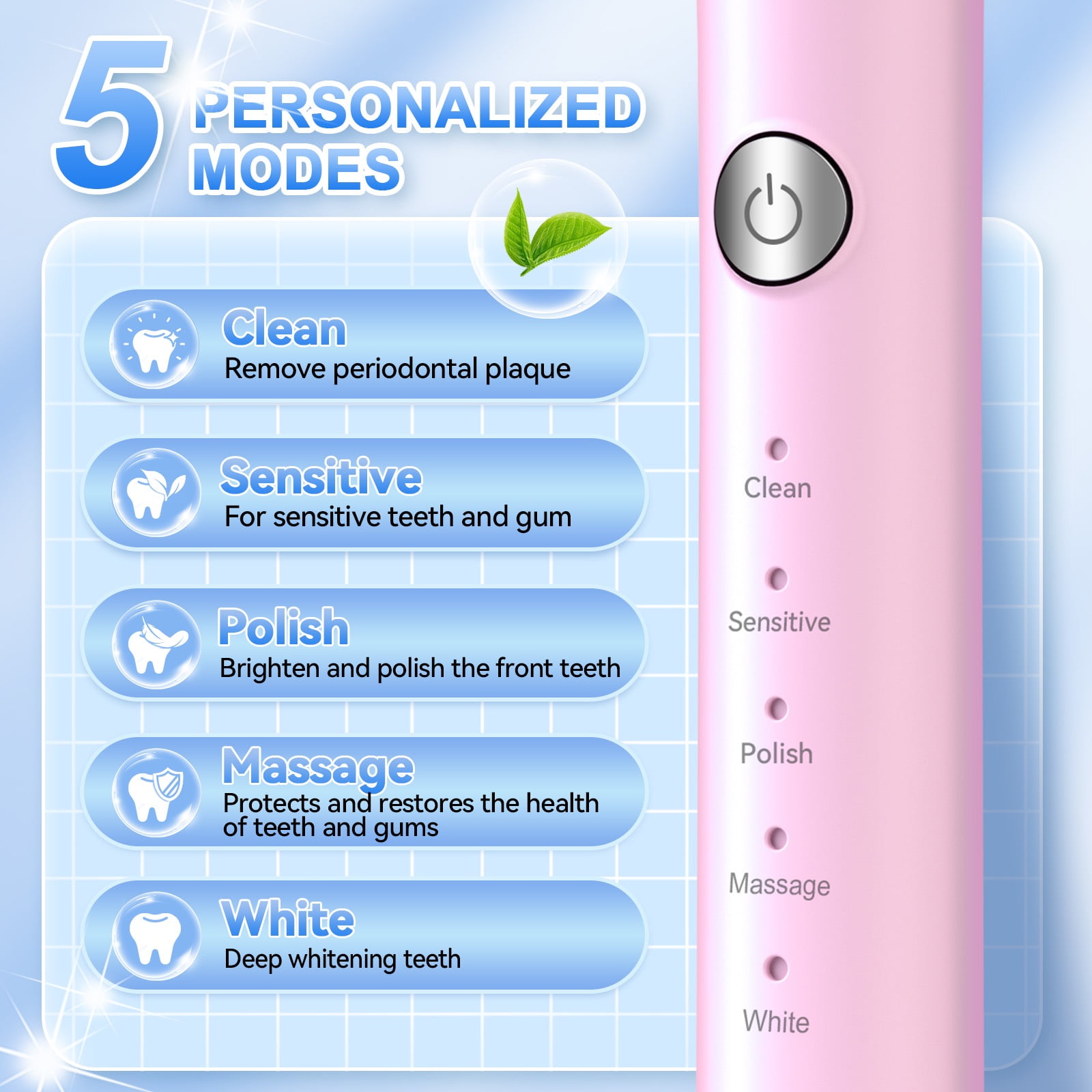 JTF Sonic Electric Toothbrush with 8 Brush Heads and Travel Case (5 Modes, Rechargeable, Pink) fvqxp