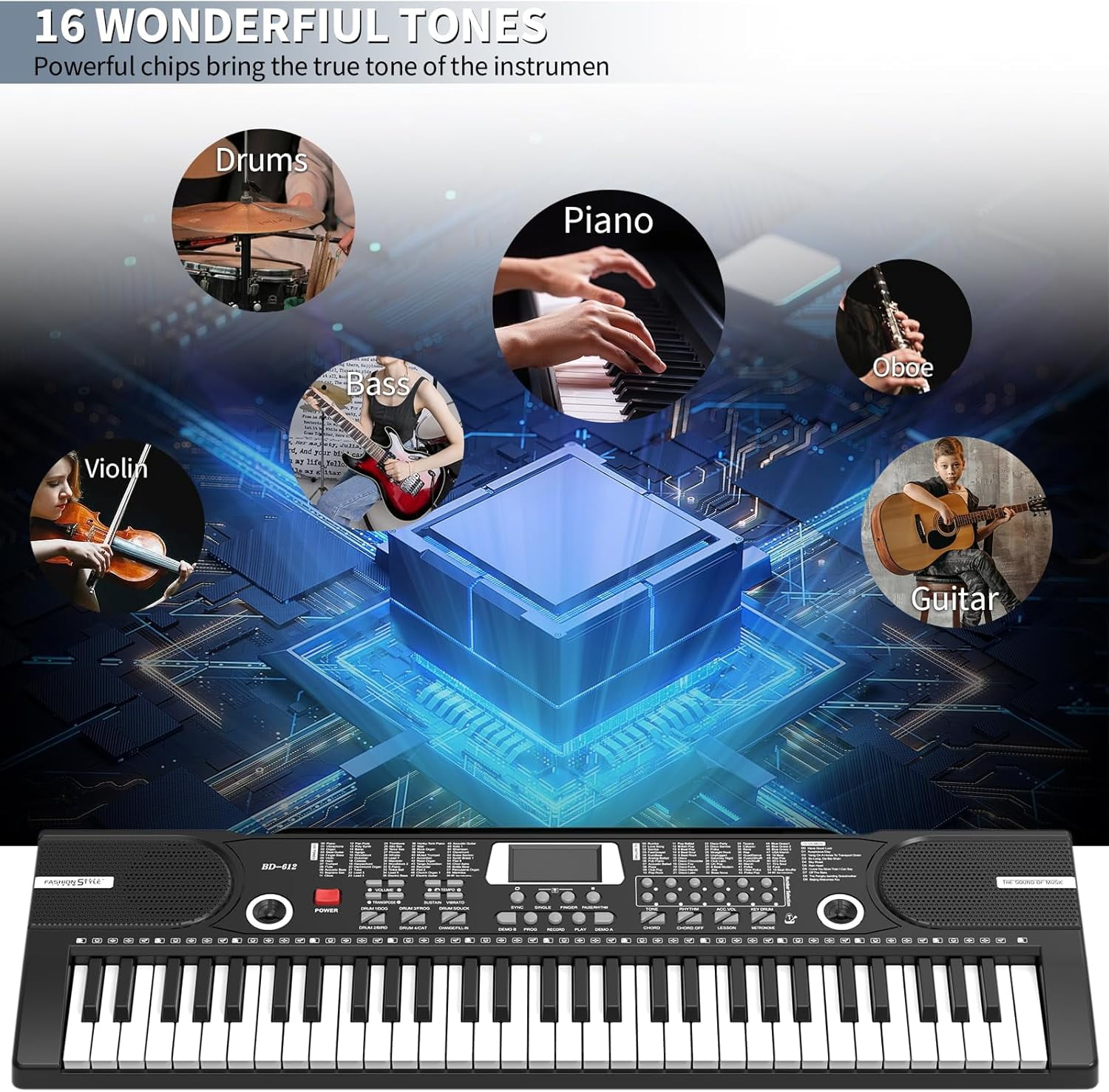 Mixfeer 61-Key Portable Electronic Keyboard Piano for Beginners with Microphone and Sheet Stand (Pink) y6d1a
