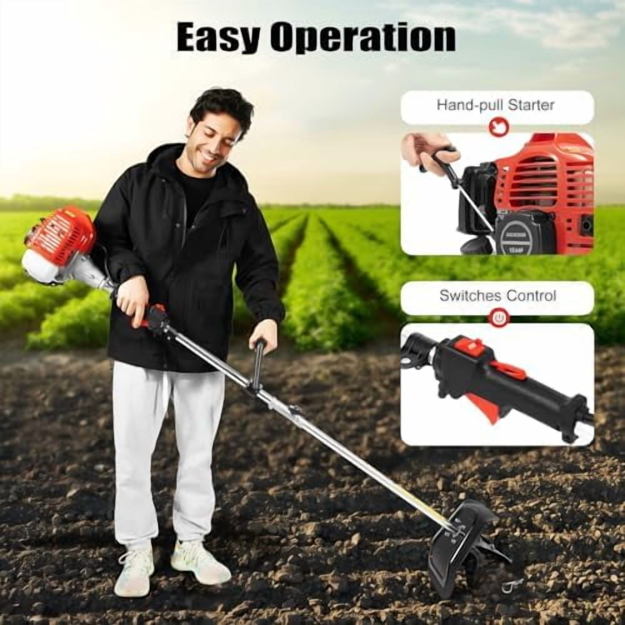 Generic Gas Powered Tiller Cultivator 2-Stroke Handheld Rotary Garden Rototiller (Orange, 26.2 lb) 5emnq