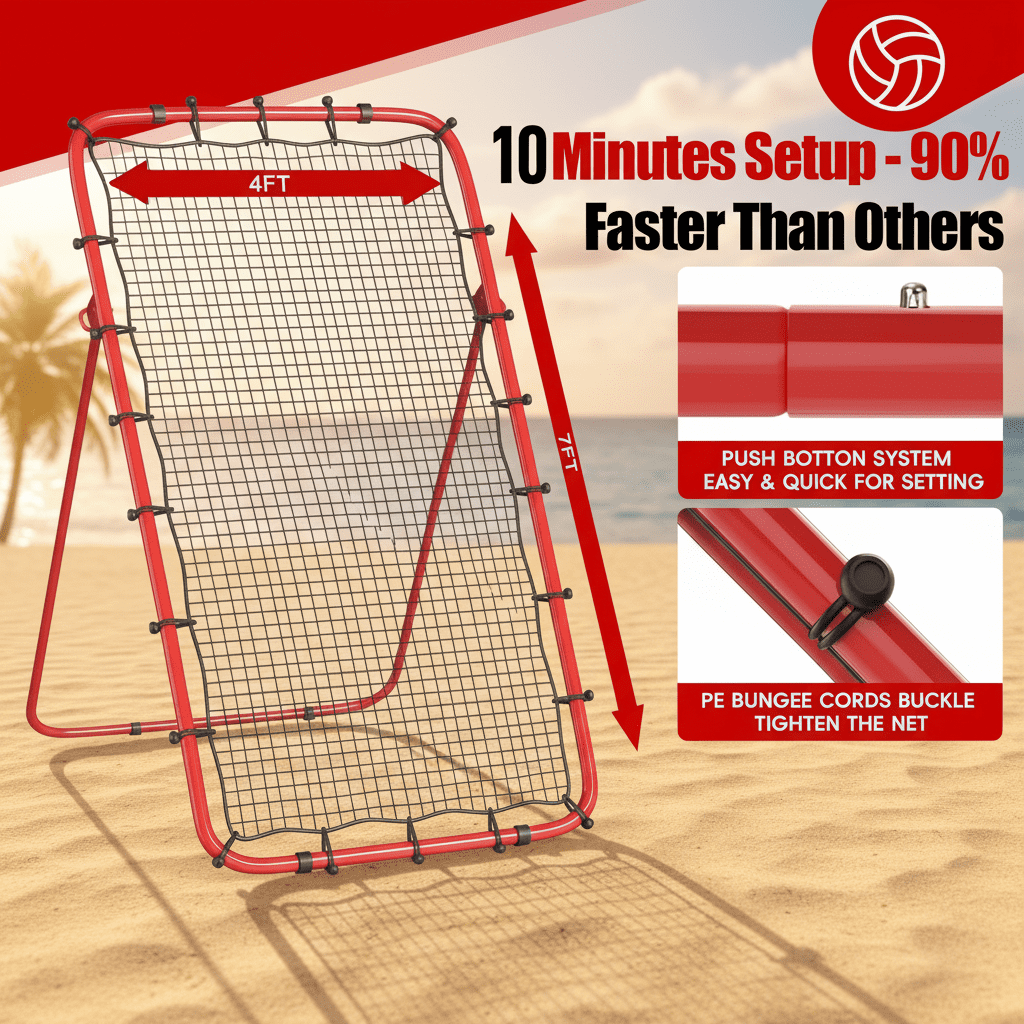 Marlen Volleyball Rebounder Net, Adjustable Bounce Back Trainer with 5 Angles (Red, 7 ft x 4 ft) r5jkx