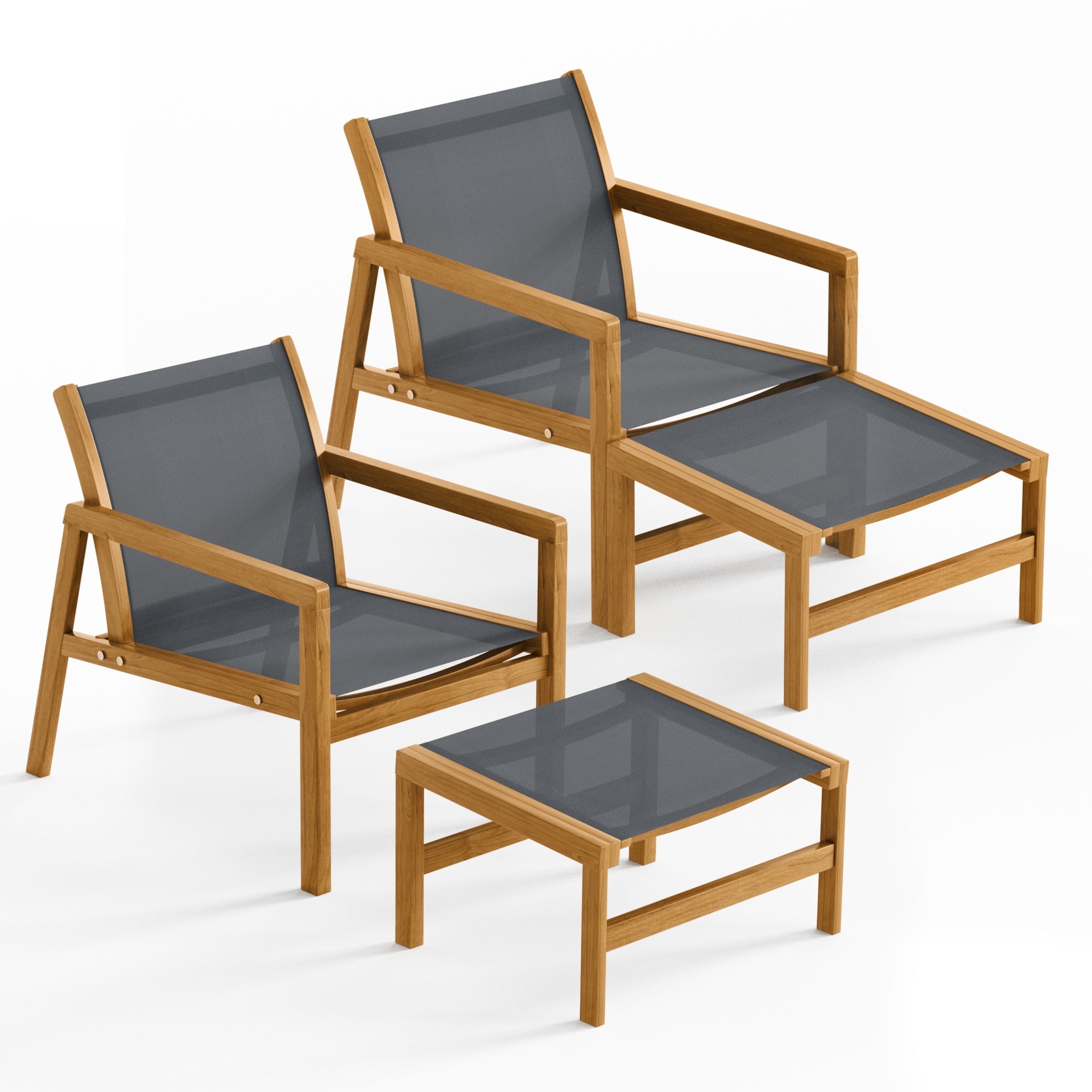Homall 4-Piece Patio Conversation Set with Acacia Wood Frame and Textilene Chairs (Gray) iaemv