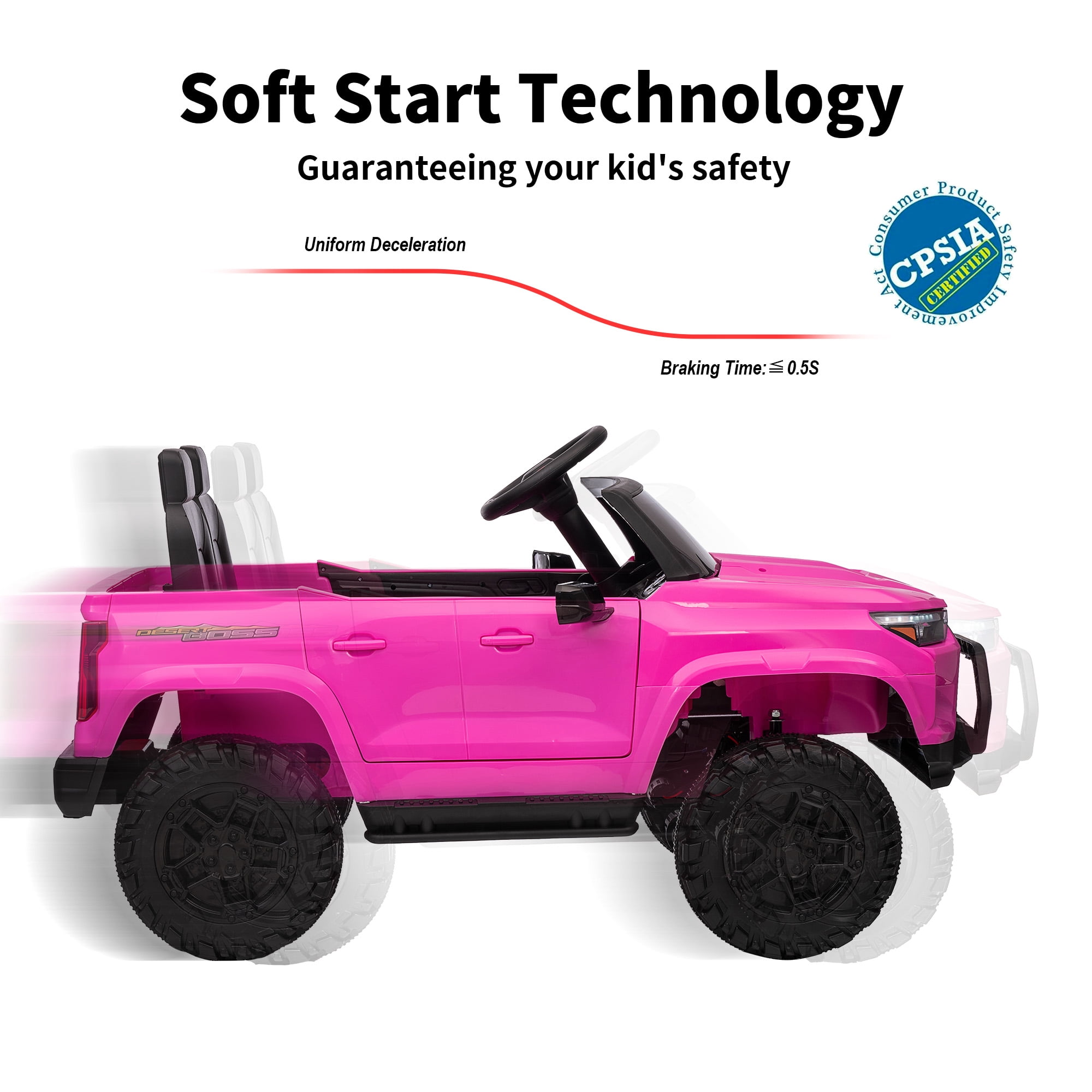 Hikiddo 4WD 2-Seater Electric Ride-On Truck for Kids, Powerful 24V Motor with Remote Control (Pink, 2-Seater) csh1b