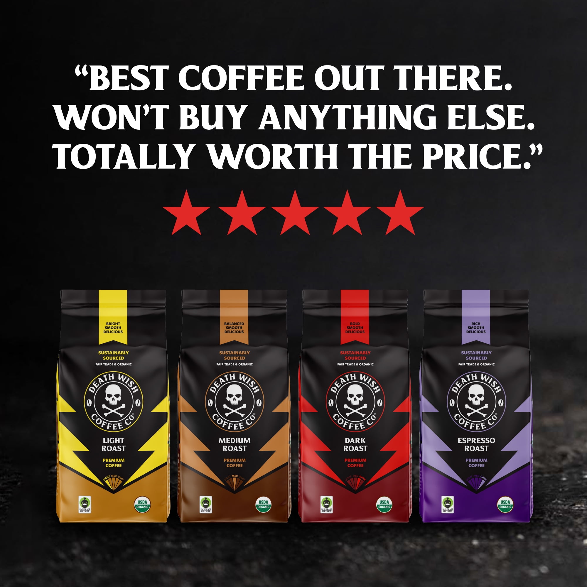 Death Wish Coffee Dark Roast Whole Bean Organic Coffee (10 oz) bqgt6