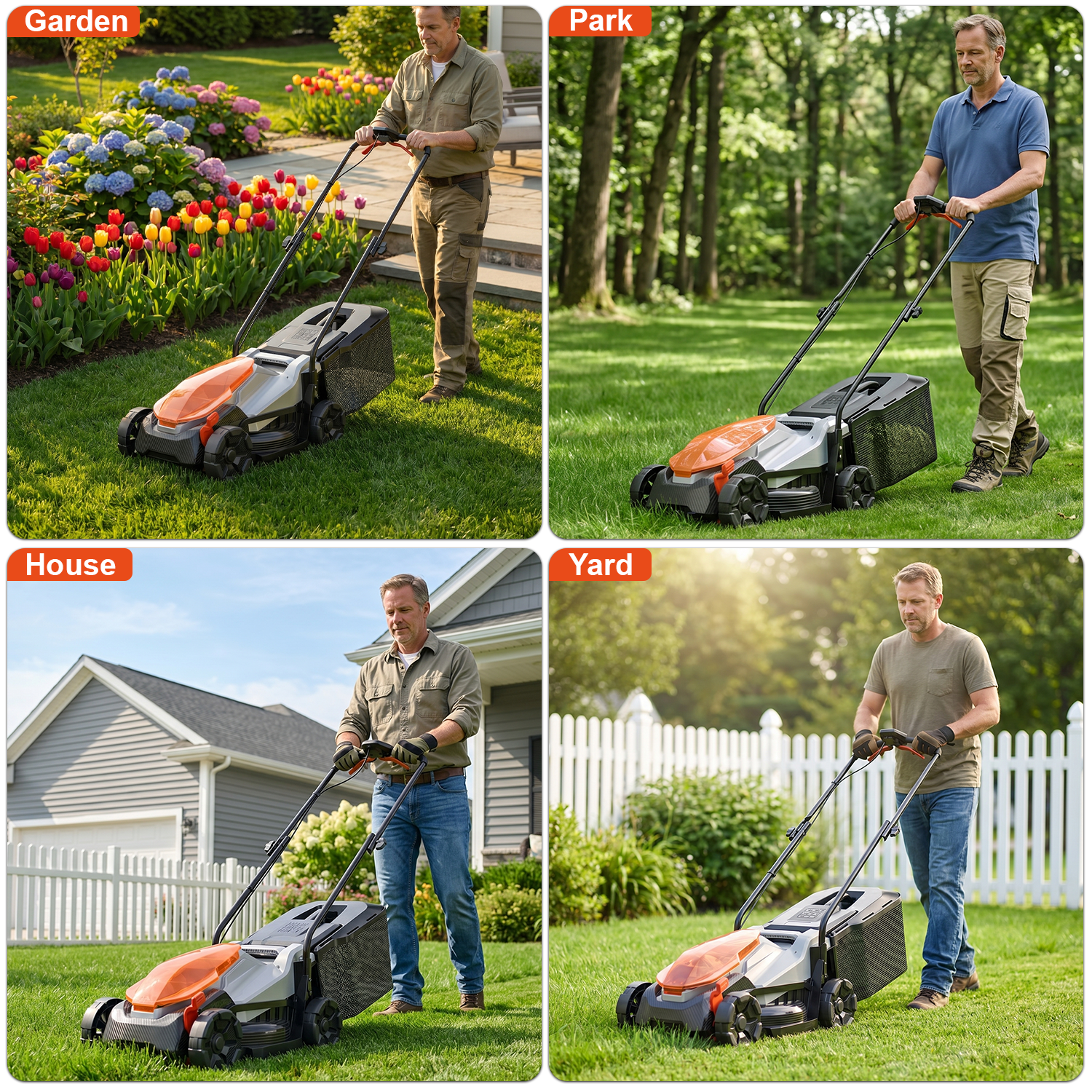 FLOYANT 14in Electric Lawn Mower, Cordless Walk-Behind Push Mower with 5-Position Height Adjustment (Black, 14 in) k1yjy
