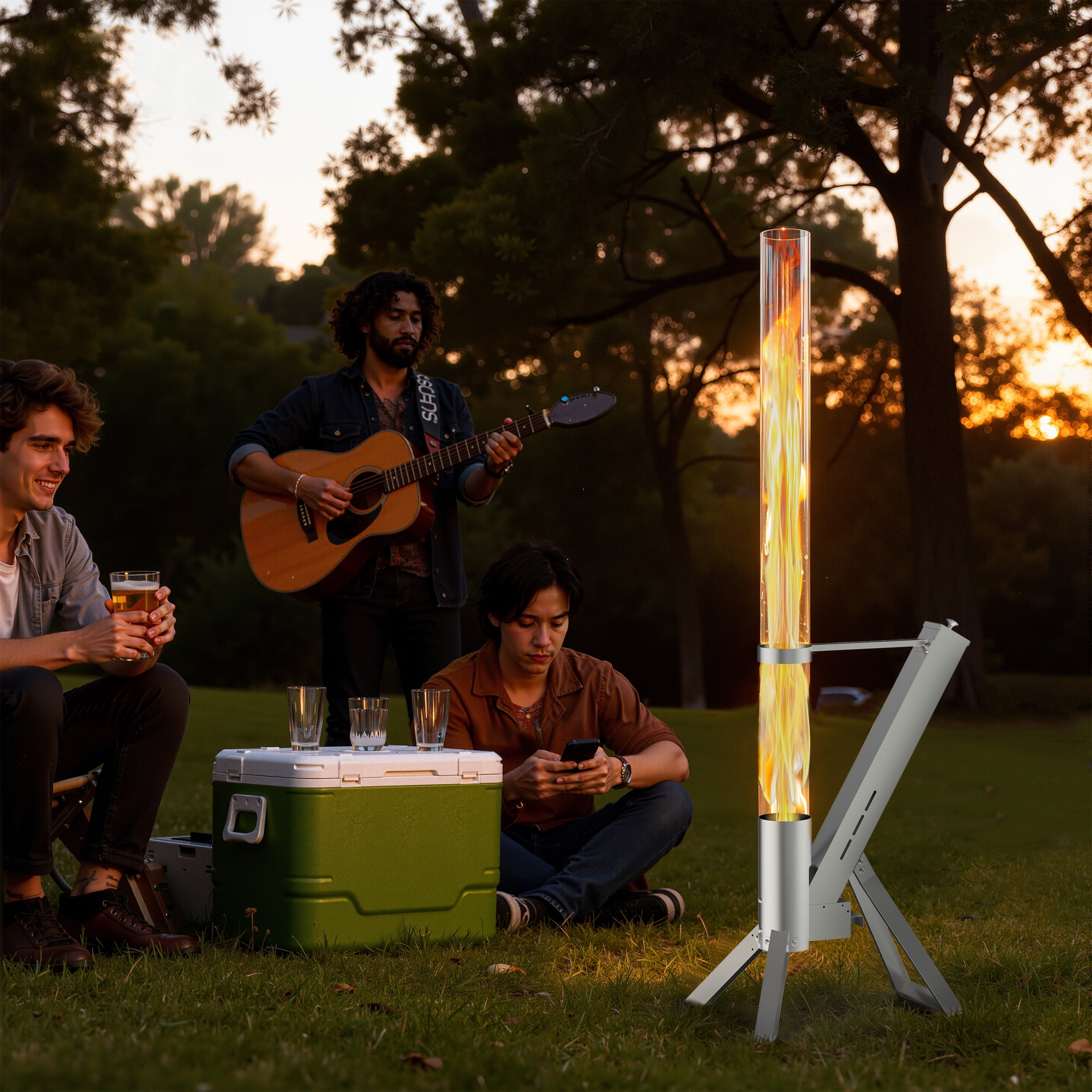 Enyopro Outdoor Wood Pellet Patio Heater, Smokeless Portable Stainless Steel Torch with Observation Chamber (2 Piece Set) pfckp