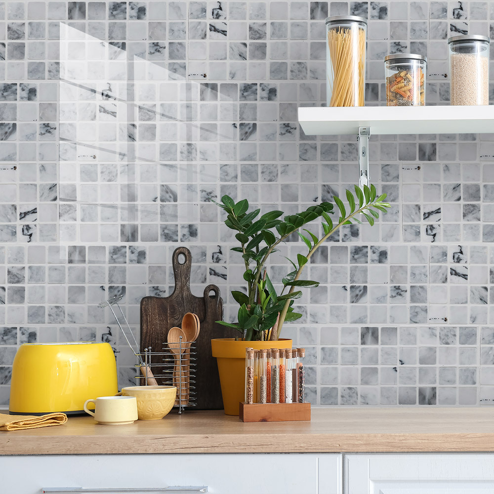 YiZeDaMS Peel and Stick Backsplash Tile Stickers, Waterproof Vinyl Wall Decals for Kitchen and Bathroom (Marble, 12 x 12 in, 9-Piece Set) 4uer7