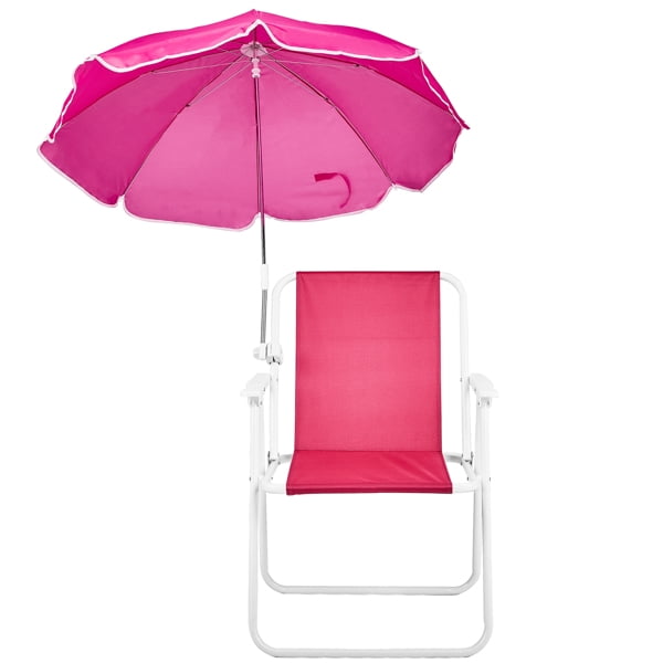AsterOutdoor Folding Beach Chair with Umbrella, Lightweight Portable Camping Chair for Outdoor Activities (Pink, 265 lb Capacity) 5keyc