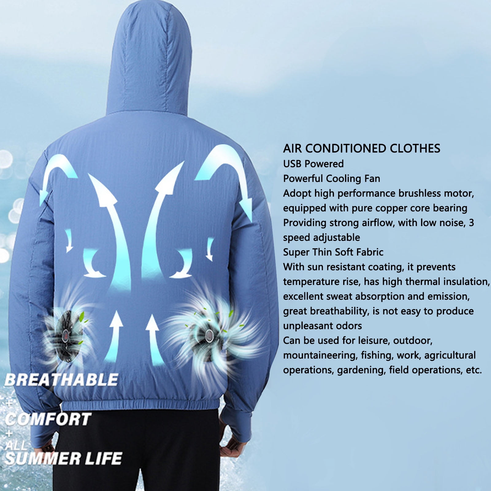 Riousery Men's Cooling Fan Jacket Air Conditioned Work Shirt with 3-Speed Fan (Blue, M) nwik3