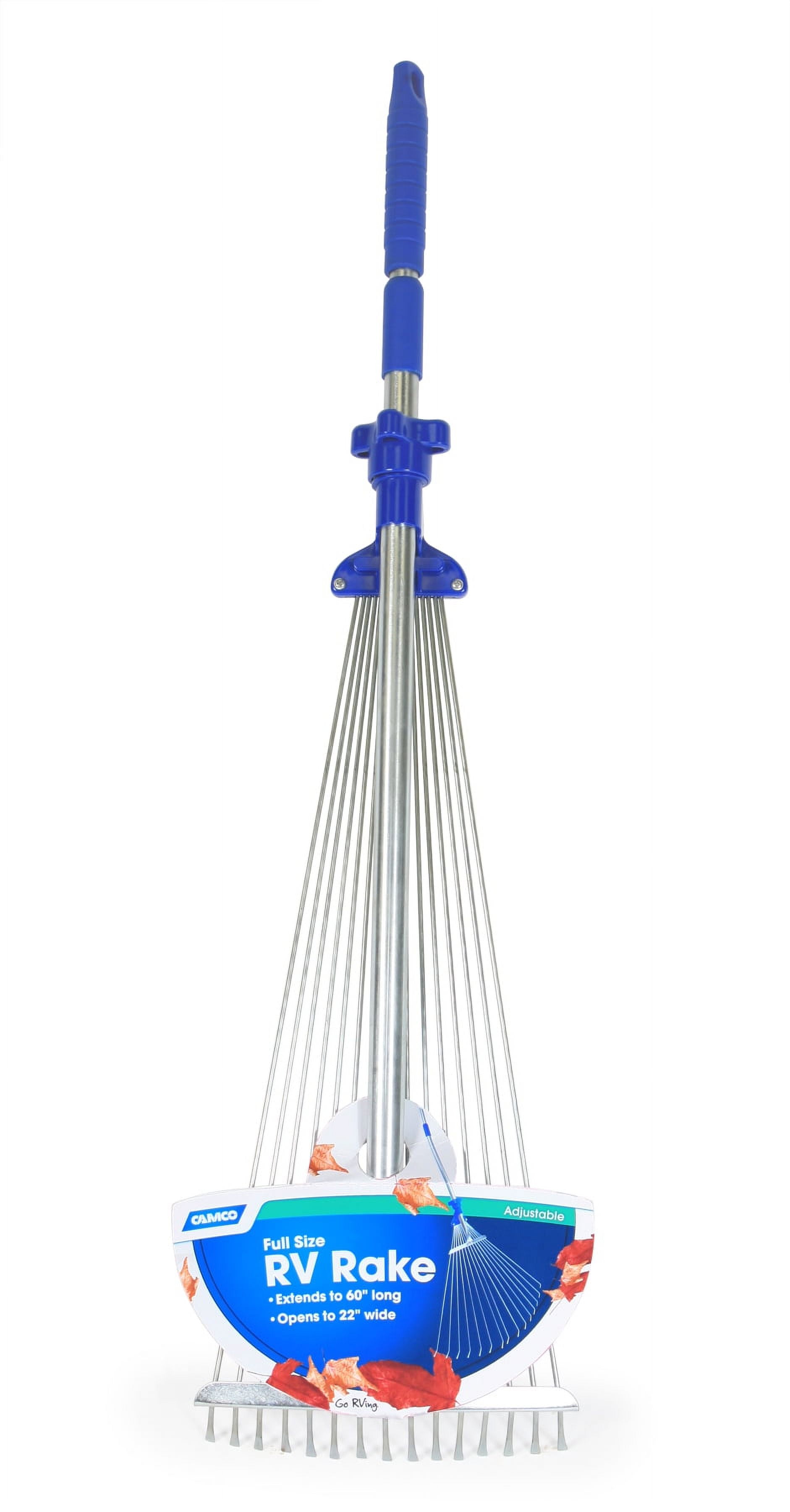 Camco Collapsible Garden Rake, Heavy-Duty Adjustable Lawn Tool (22 in Wide x 60 in Long) trj3u