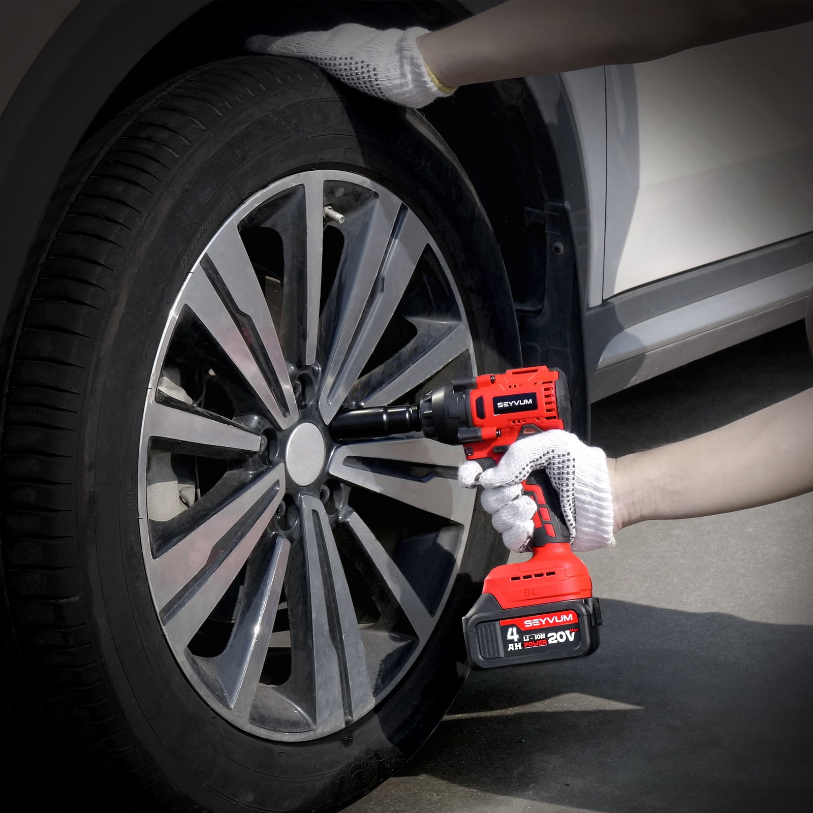 SEYVUM 20V Cordless Impact Wrench Kit, 1/2-Inch Electric Power Tool with 4.0Ah Battery, Fast Charger, 320 ft-lbs Torque (Black, 1 Kit) mmrqi